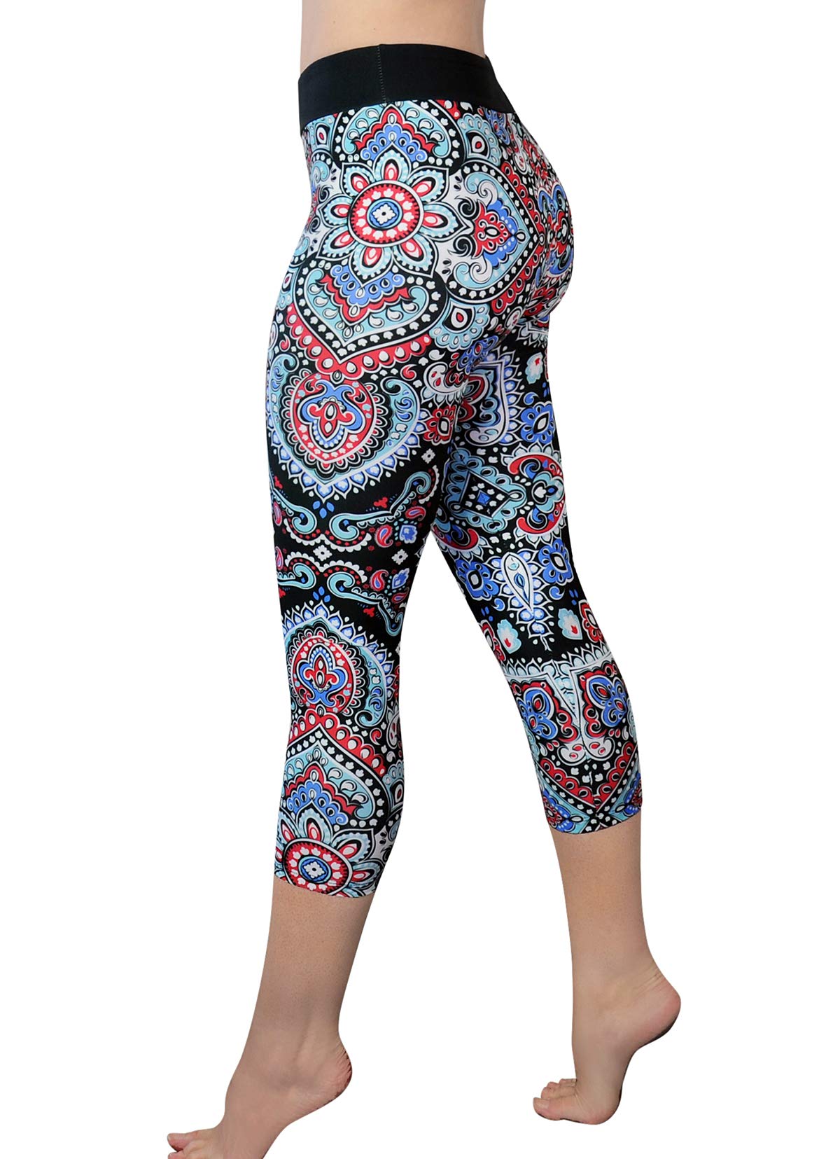 Comfy Yoga Pants - Workout Capris - High Waist Workout Leggings for Women - Lightweight Printed Yoga Legging - Size S/M 4-10