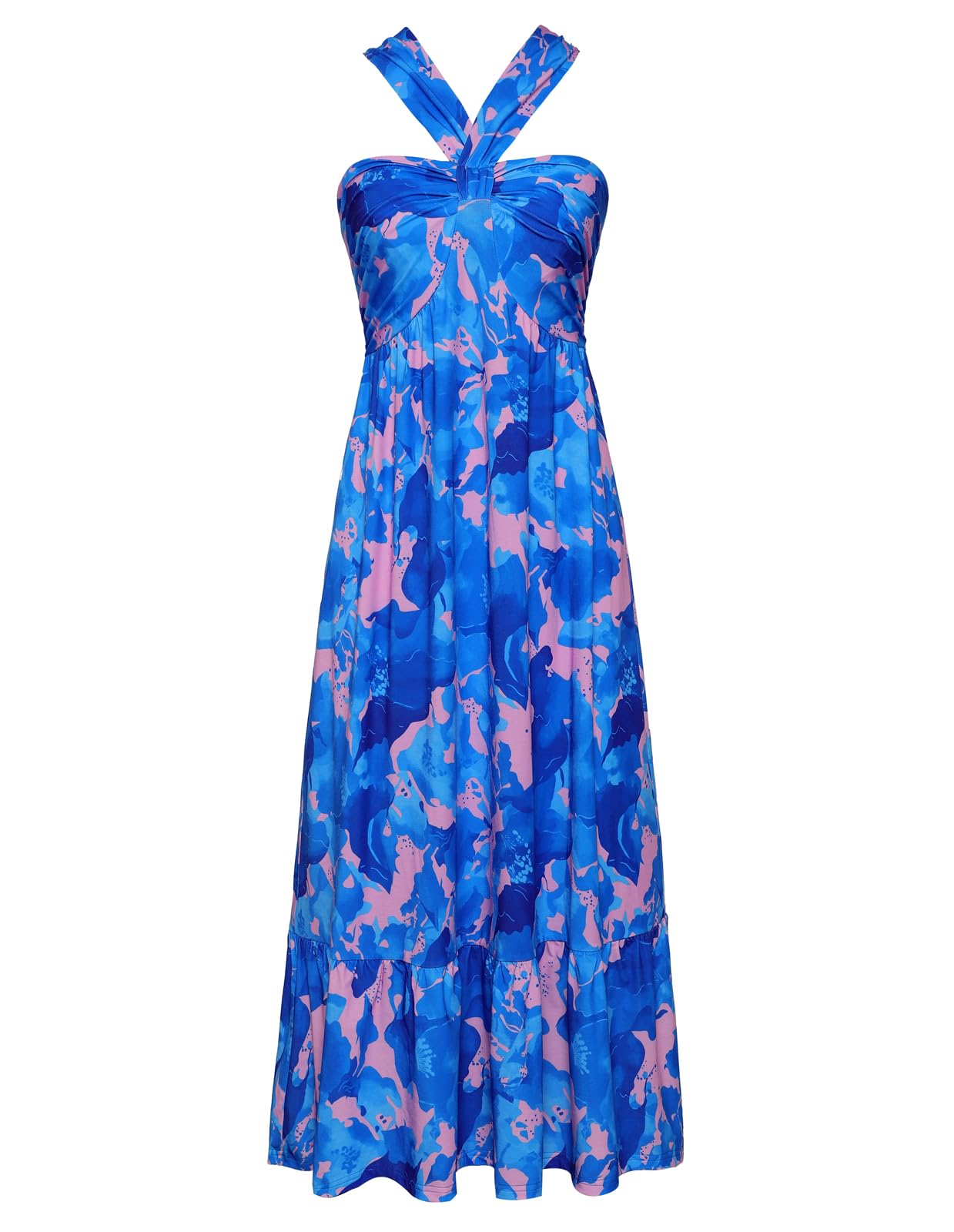 GRACE KARIN 2025 Women's Criss Cross Halterneck Sleeveless Summer Floral Print Flowy A Line Maxi Dress