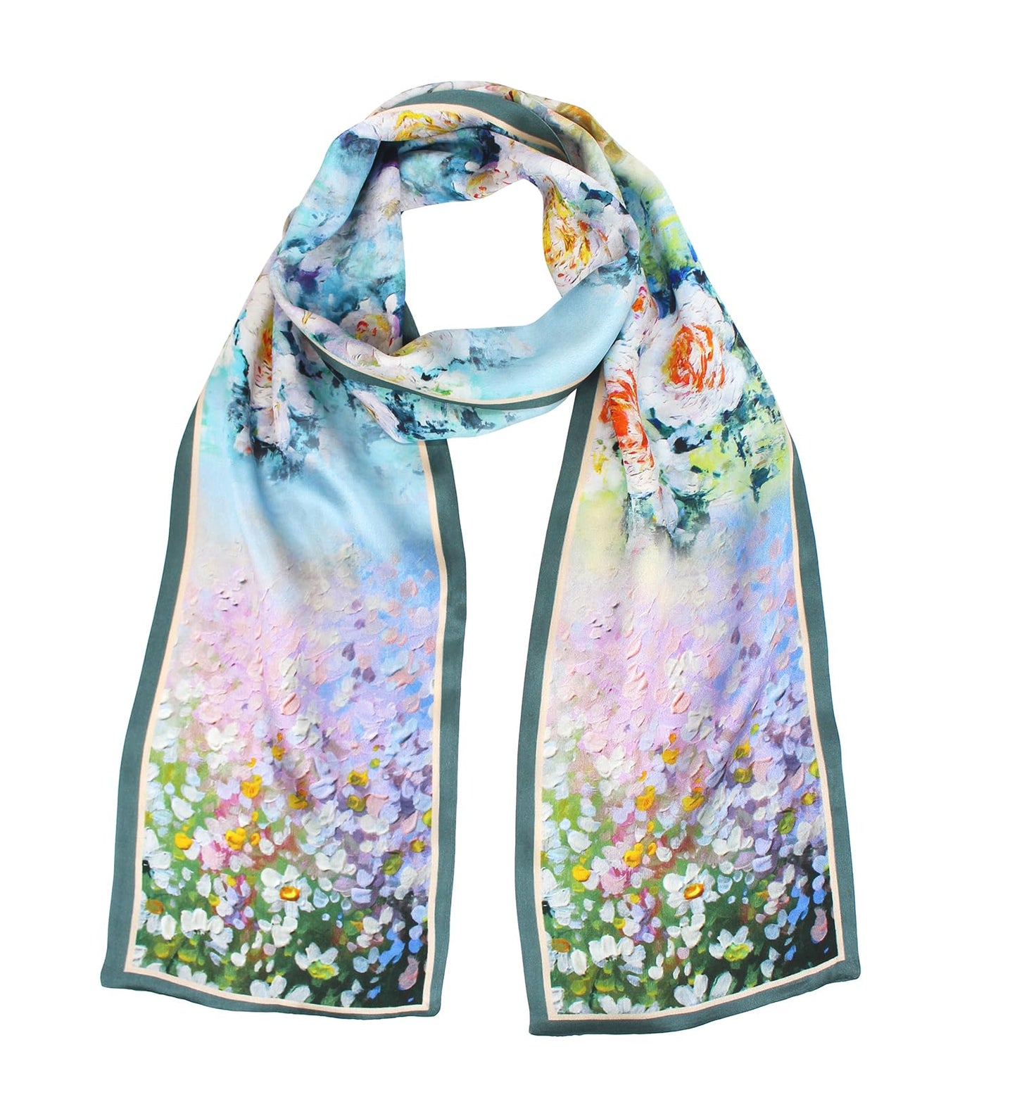 ANDANTINO 100% Silk Scarf for Women 59”*6.3” Long Shawls for Headscarf and Neck- Oblong Hair Wraps with Gift Packed