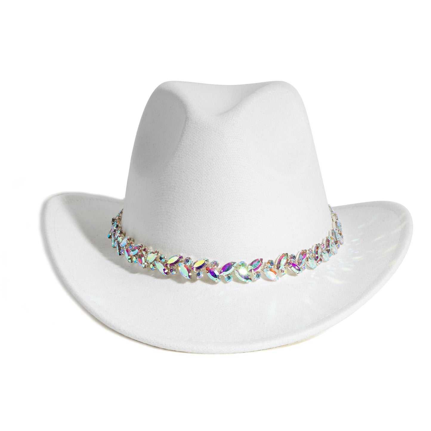 Women Rhinestone Cowboy Hat Wide Brim Felt Cowgirl Hats Shiny Party Wedding Hat
