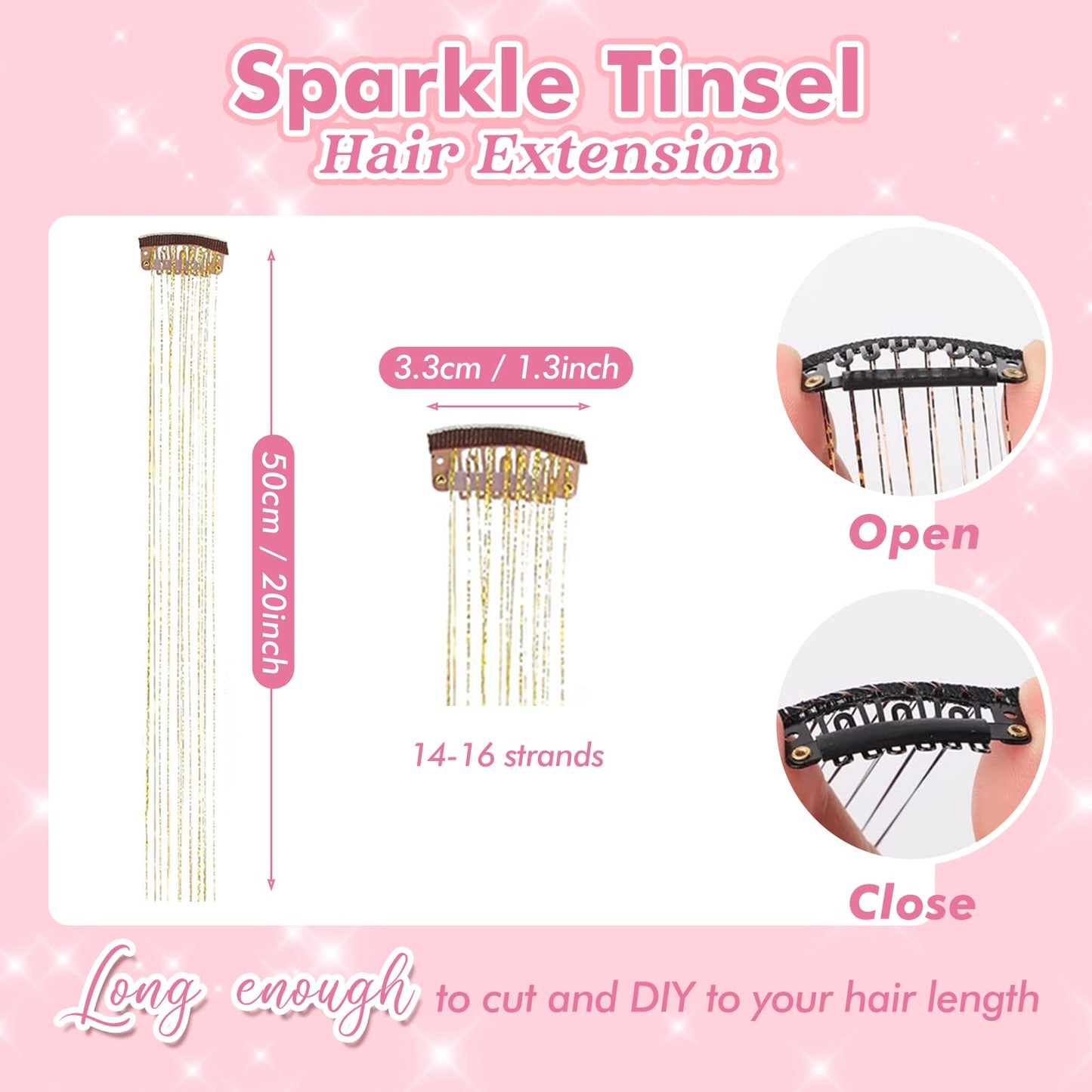 Clip in Hair Tinsel, POROLIR 6Pcs Glitter Fairy Tinsel Hair Extensions 20 Inch Shiny Hair Tinsel Heat Resistant, Sparkly Strands Hair Accessories, Festival Gift for Women Girls Kids (Silver)
