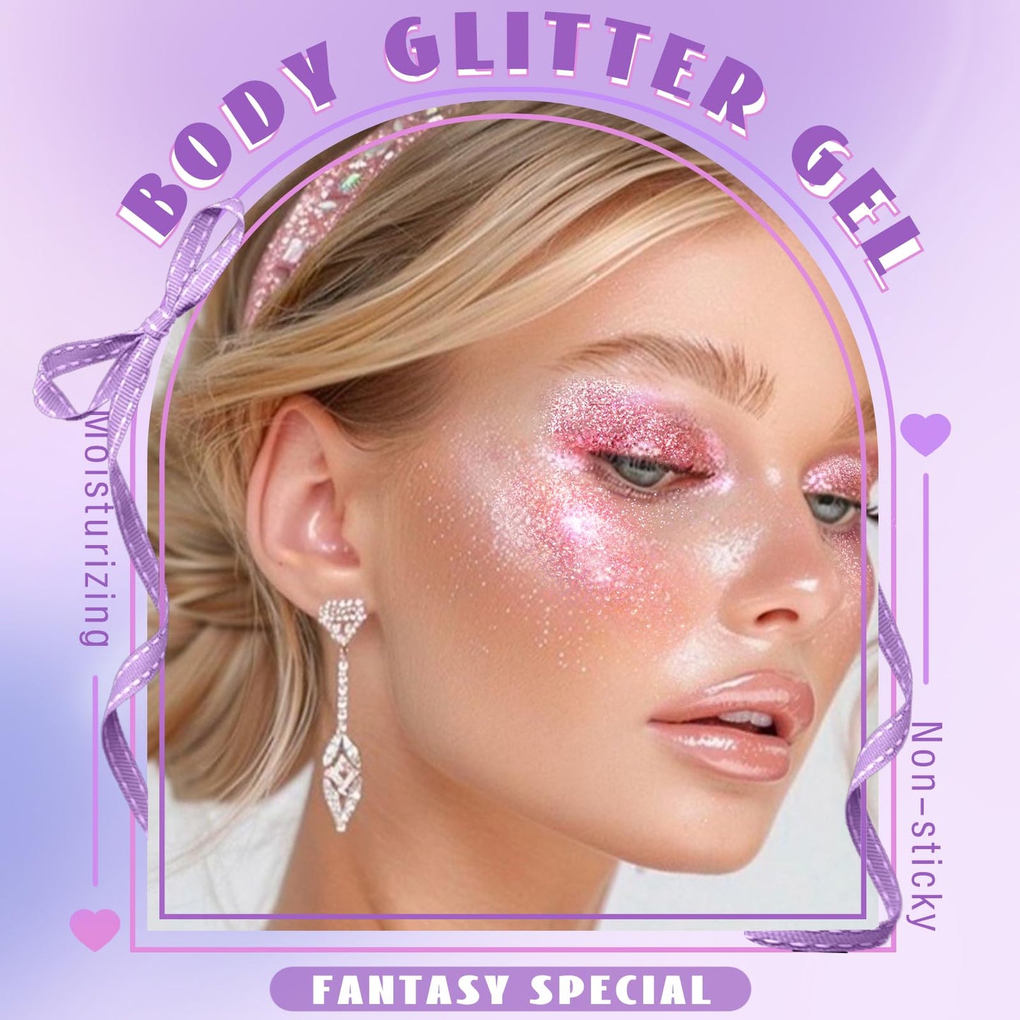 Roll-on Holographic Body Glitter Gel for Face Hair, Chameleon Color Changing Glitter Gel Under Light, Chunky Mermaid Sequins Festival Party Rave Accessories Shimmer Makeup (8# Sparkling Pink)