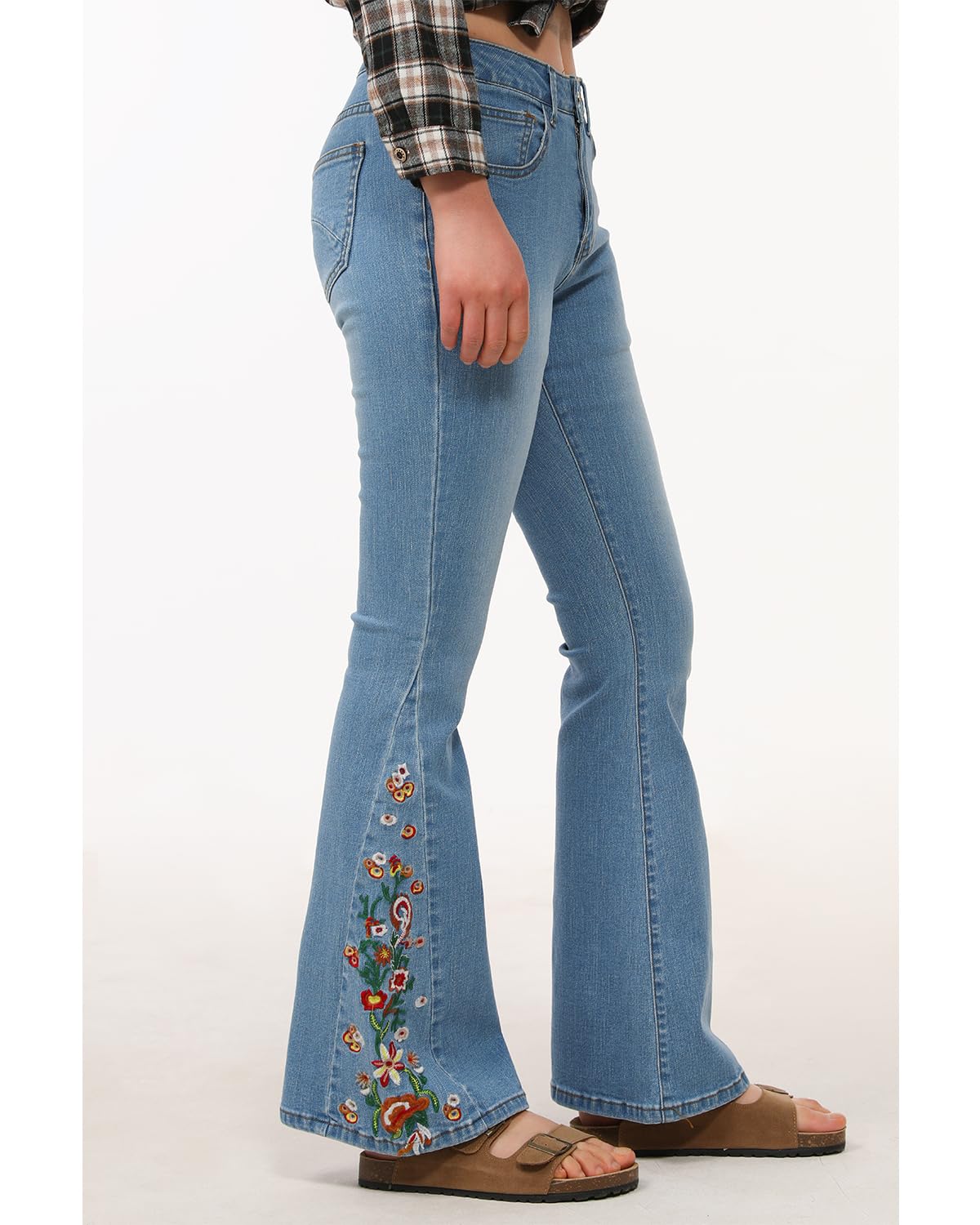 Lisskolo Bell Bottom Jeans for Women Flared Floral Embroidered Jean Wide Leg Denim Pants
