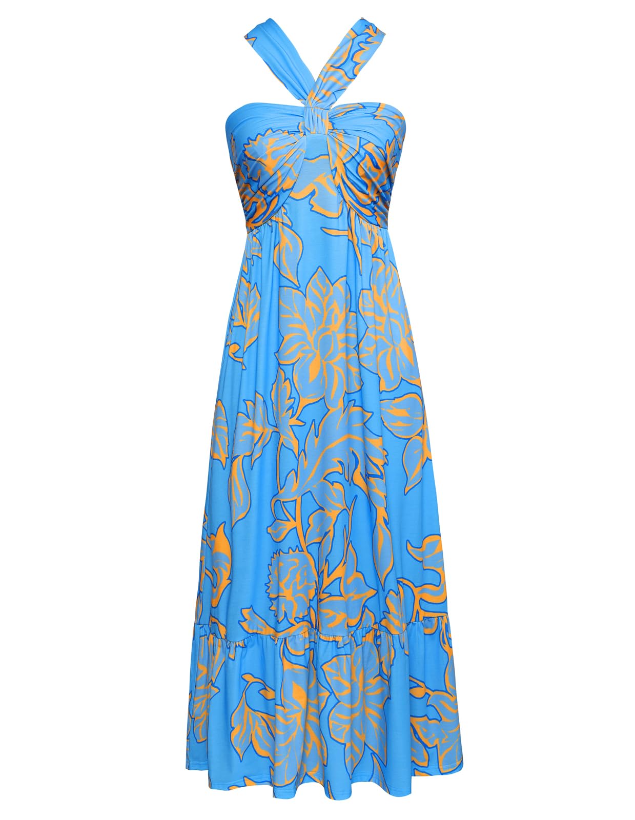 GRACE KARIN 2025 Women's Criss Cross Halterneck Sleeveless Summer Floral Print Flowy A Line Maxi Dress