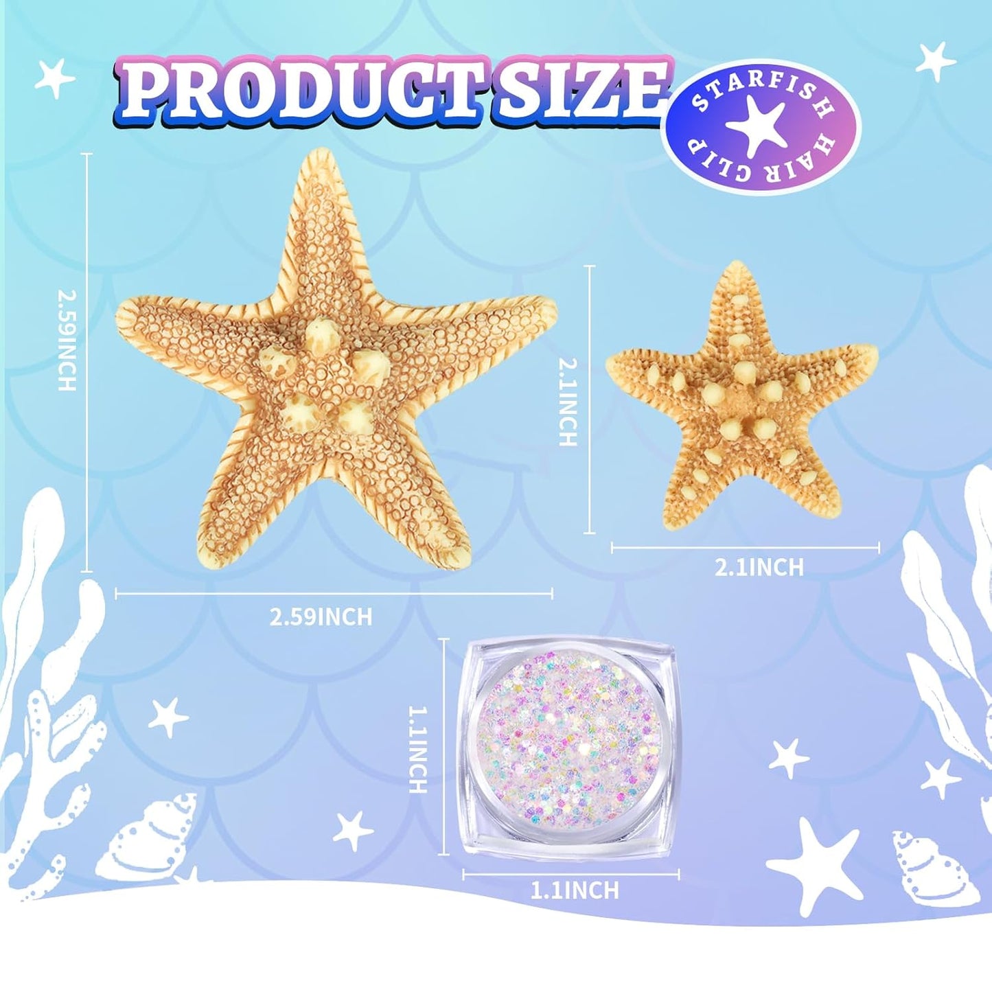 YGDZ Starfish Hair Clip, 4PCS Starfish Hair Clips Mermaid Hair Accessories, 1PCS Face Body Glitter, Mermaid Costume Women, Seashell Hair Clip, Mermaid Outfit for Women, Girls