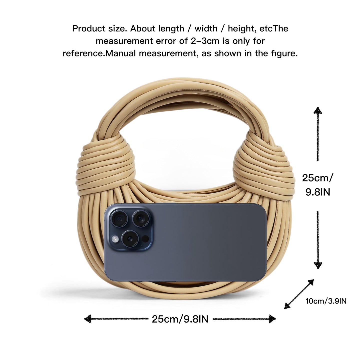 Woven Crossbody Bag for Women, Small Leather Clutch Purse Knotted Bread Handbag Top Handle Noodles Shoulder Bag.