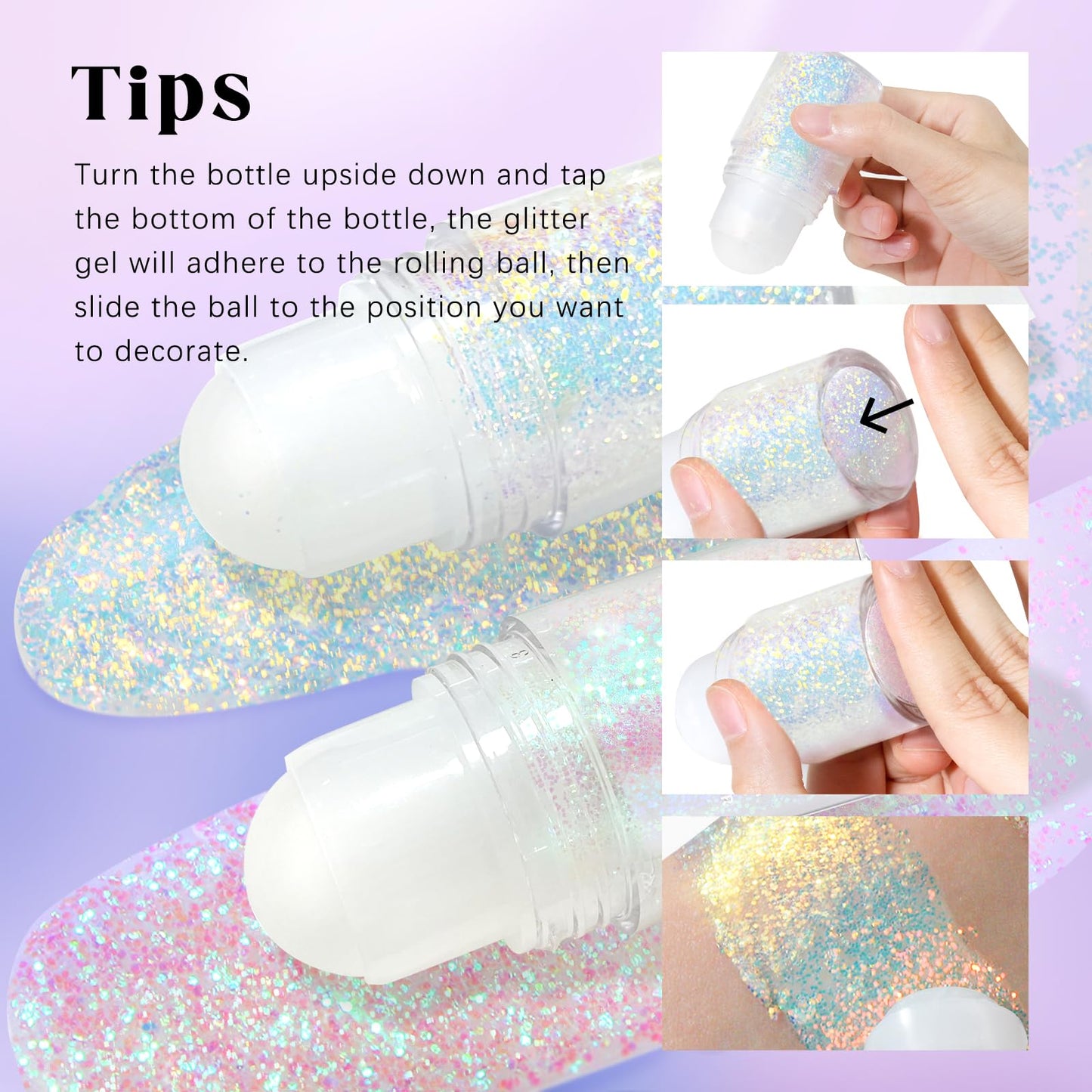 Roll-on Holographic Body Glitter Gel for Face Hair, Chameleon Color Changing Glitter Gel Under Light, Chunky Mermaid Sequins Festival Party Rave Accessories Shimmer Makeup (8# Sparkling Pink)