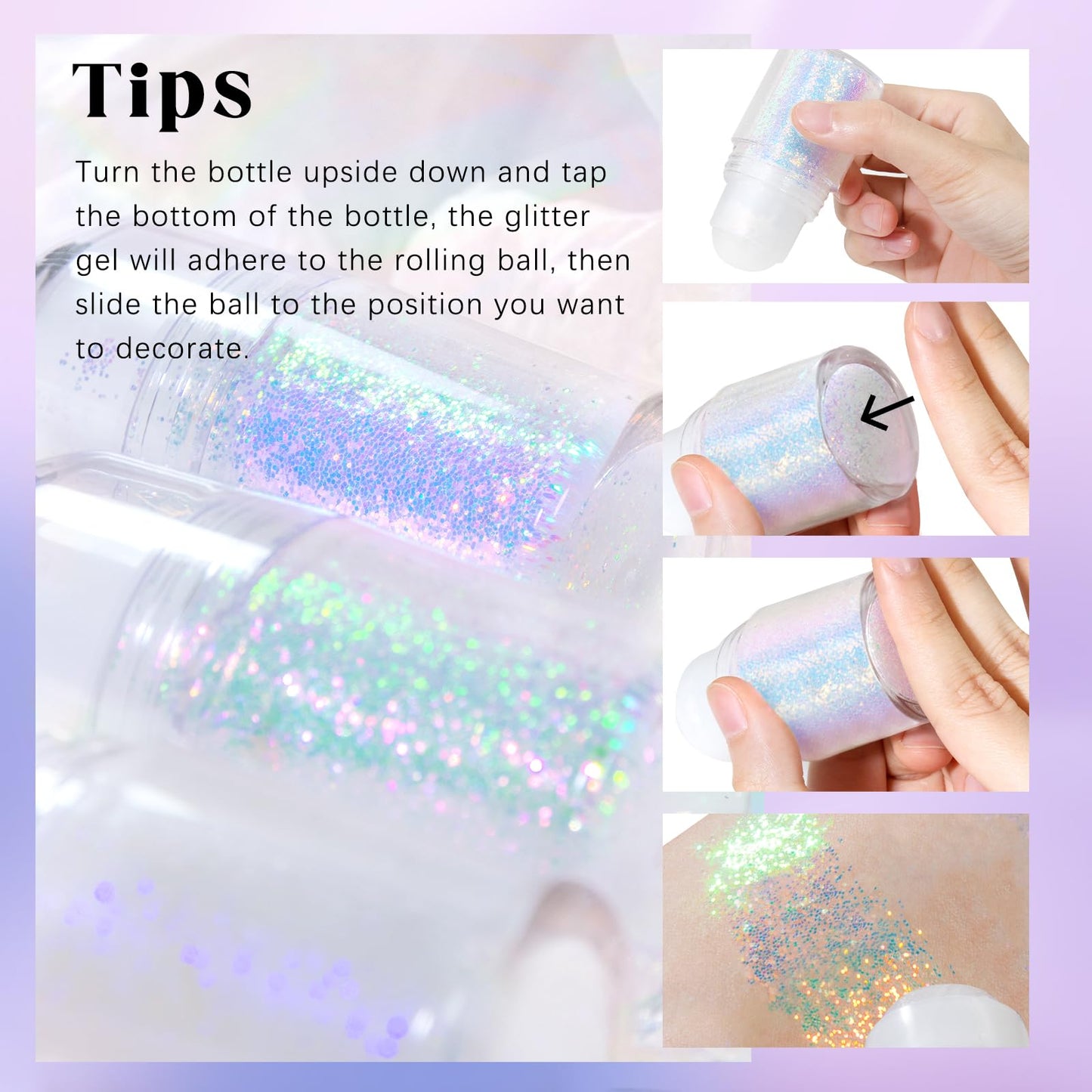 Roll-on Holographic Body Glitter Gel for Face Hair, Chameleon Color Changing Glitter Gel Under Light, Chunky Mermaid Sequins Festival Party Rave Accessories Shimmer Makeup (8# Sparkling Pink)