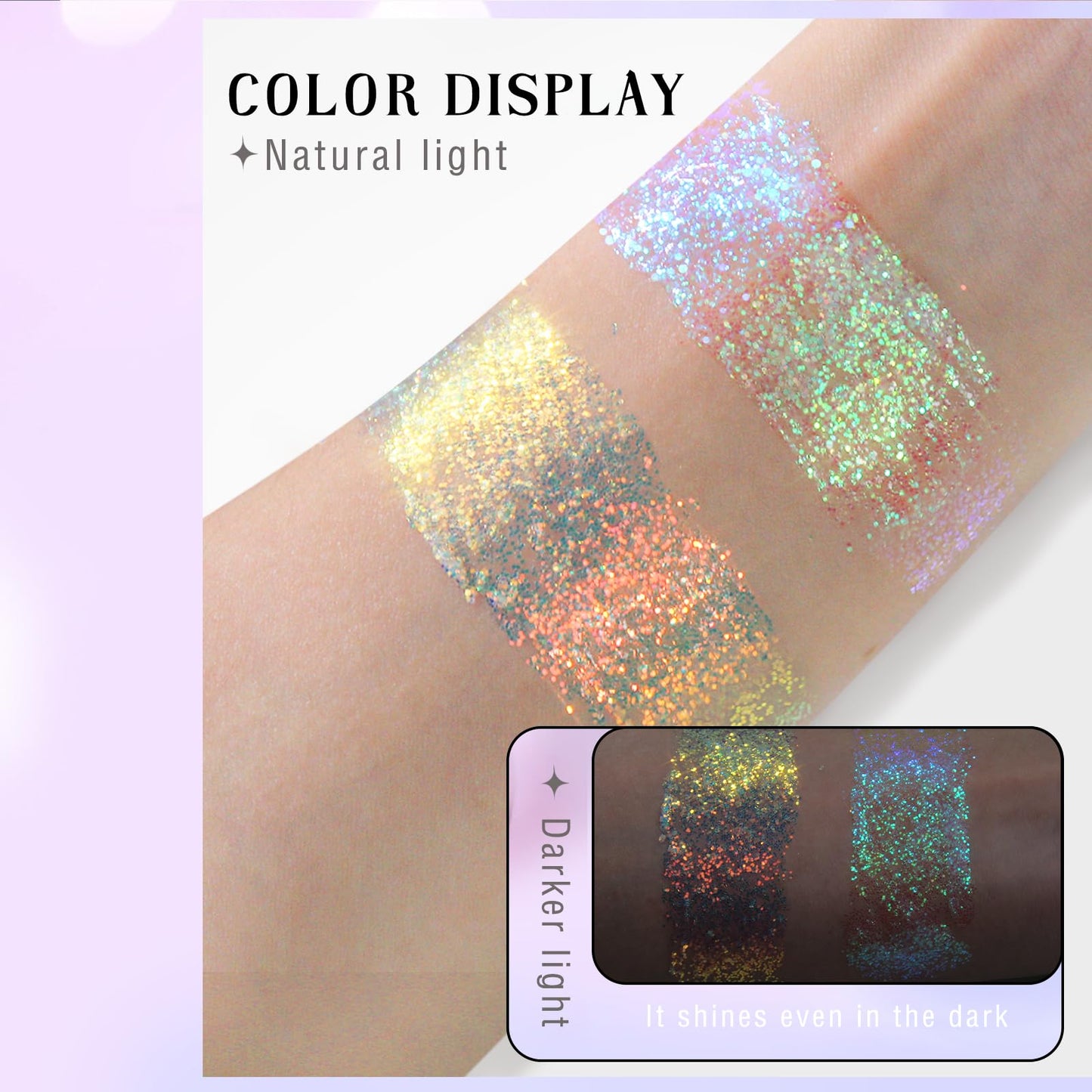 Roll-on Holographic Body Glitter Gel for Face Hair, Chameleon Color Changing Glitter Gel Under Light, Chunky Mermaid Sequins Festival Party Rave Accessories Shimmer Makeup (8# Sparkling Pink)