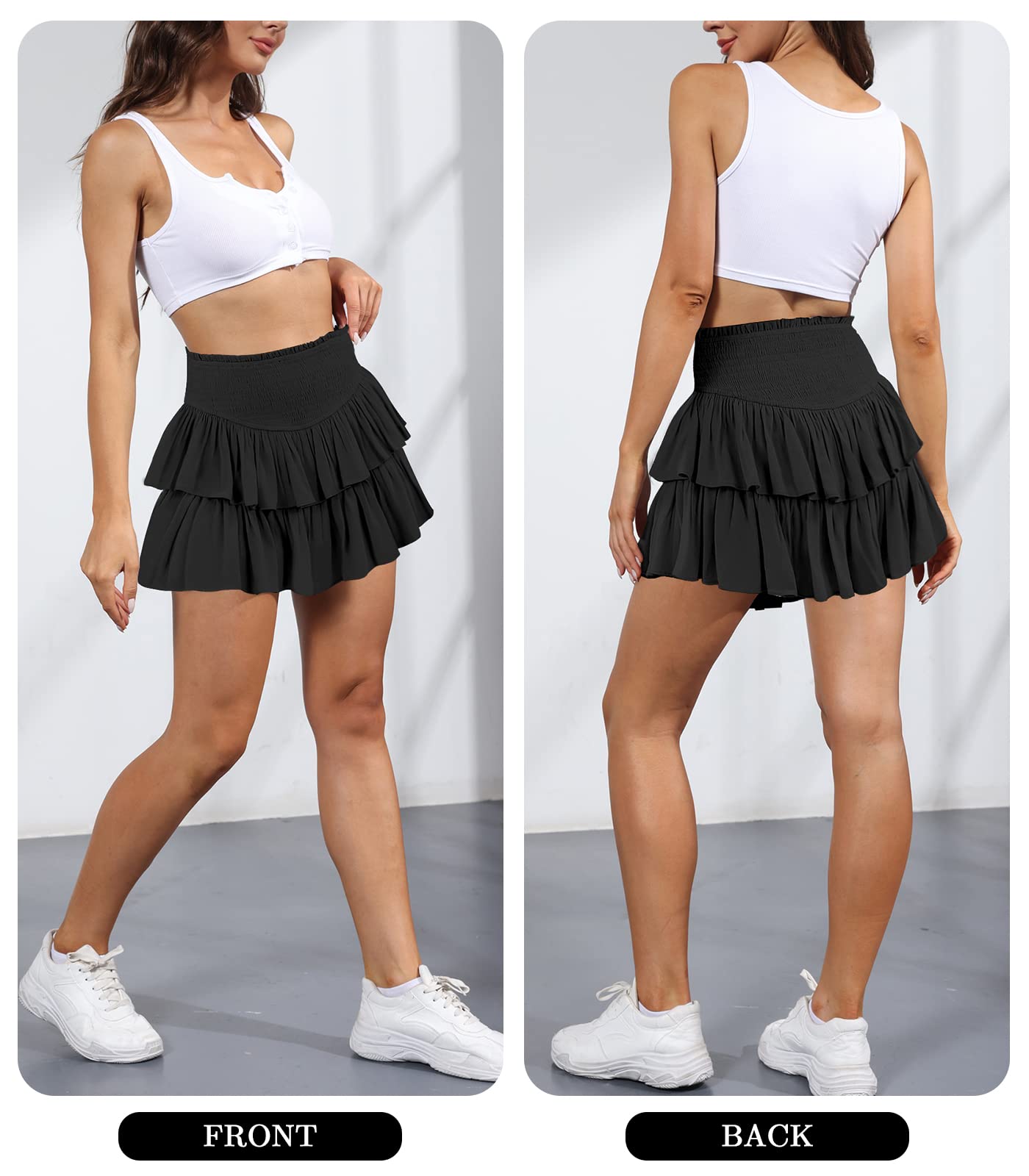 Women's Cute High Waist Ruffle Mini Skirt Layered Ruffle Hem Flared Flowy Casual Swing Beach Mini Short Skirt