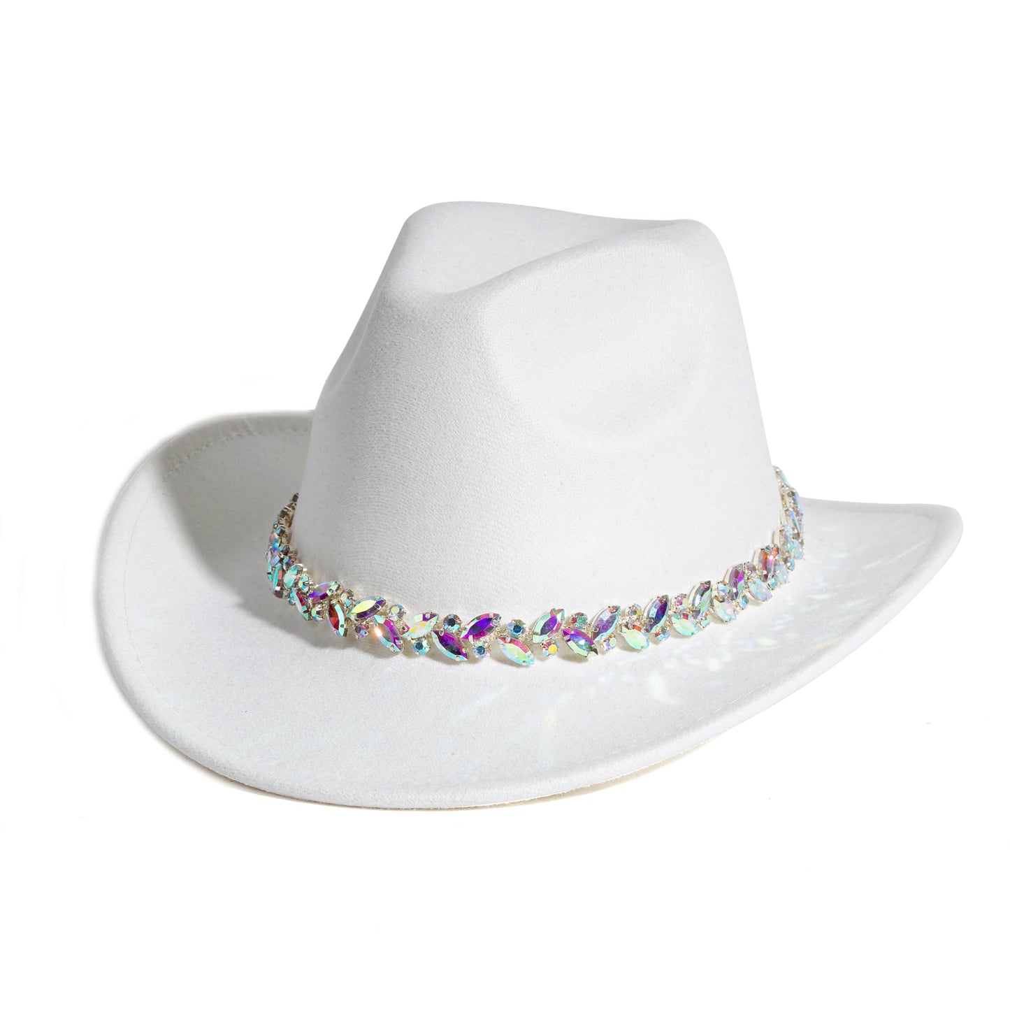 Women Rhinestone Cowboy Hat Wide Brim Felt Cowgirl Hats Shiny Party Wedding Hat