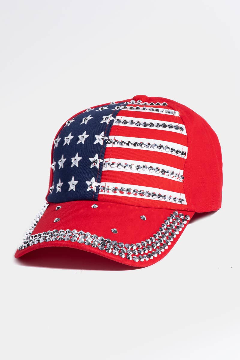 Collections by Fame Accessories - Studded American Flag Cap: BL