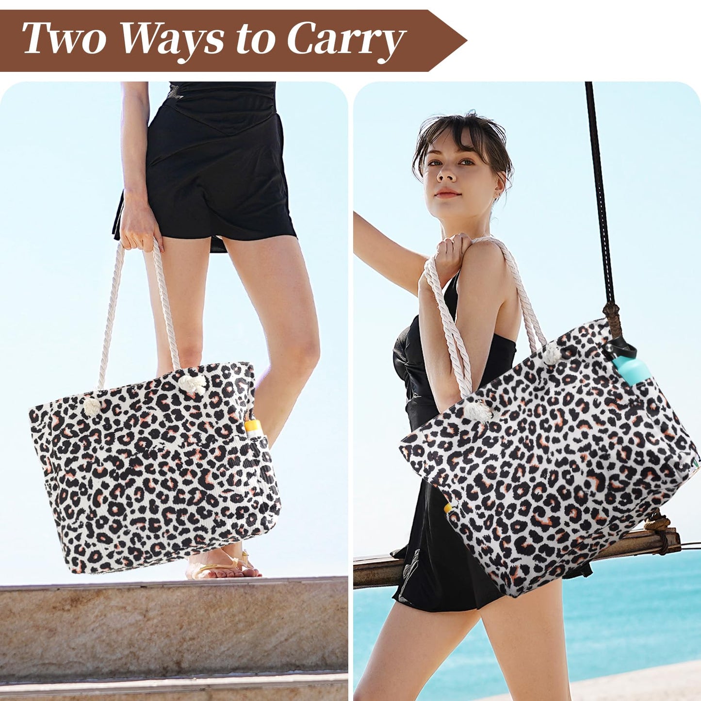 Beach Bags for Women - Large Beach Tote Bag, Women Sandproof Pool Bag for Pool Gym Grocery Travel