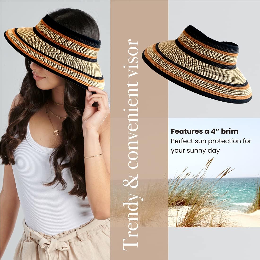 San Diego Hat Company Women's One Size Ultrabraid Visor with Ribbon Trim and Black Velcro, Mixed Brown