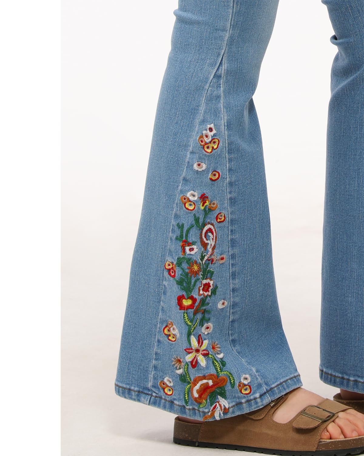 Lisskolo Bell Bottom Jeans for Women Flared Floral Embroidered Jean Wide Leg Denim Pants