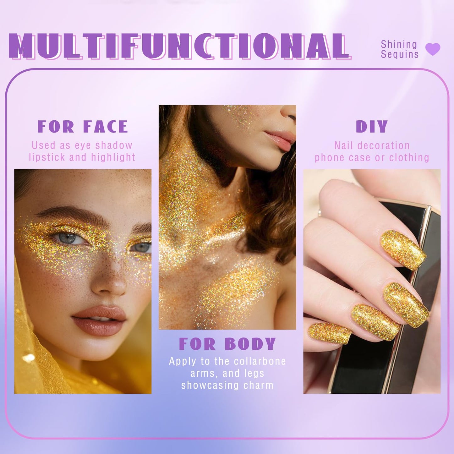 Roll-on Holographic Body Glitter Gel for Face Hair, Chameleon Color Changing Glitter Gel Under Light, Chunky Mermaid Sequins Festival Party Rave Accessories Shimmer Makeup (8# Sparkling Pink)