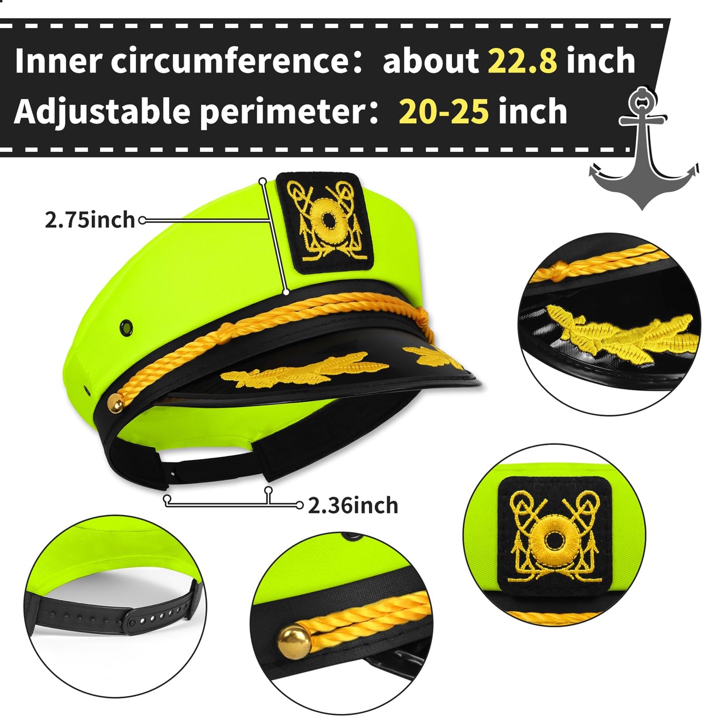 dodowin Captain Hat for Men Women Adjustable Sailor Hats Boat Cruise Yacht Rock Party Costume Beach Essential Hawaiian Outfit