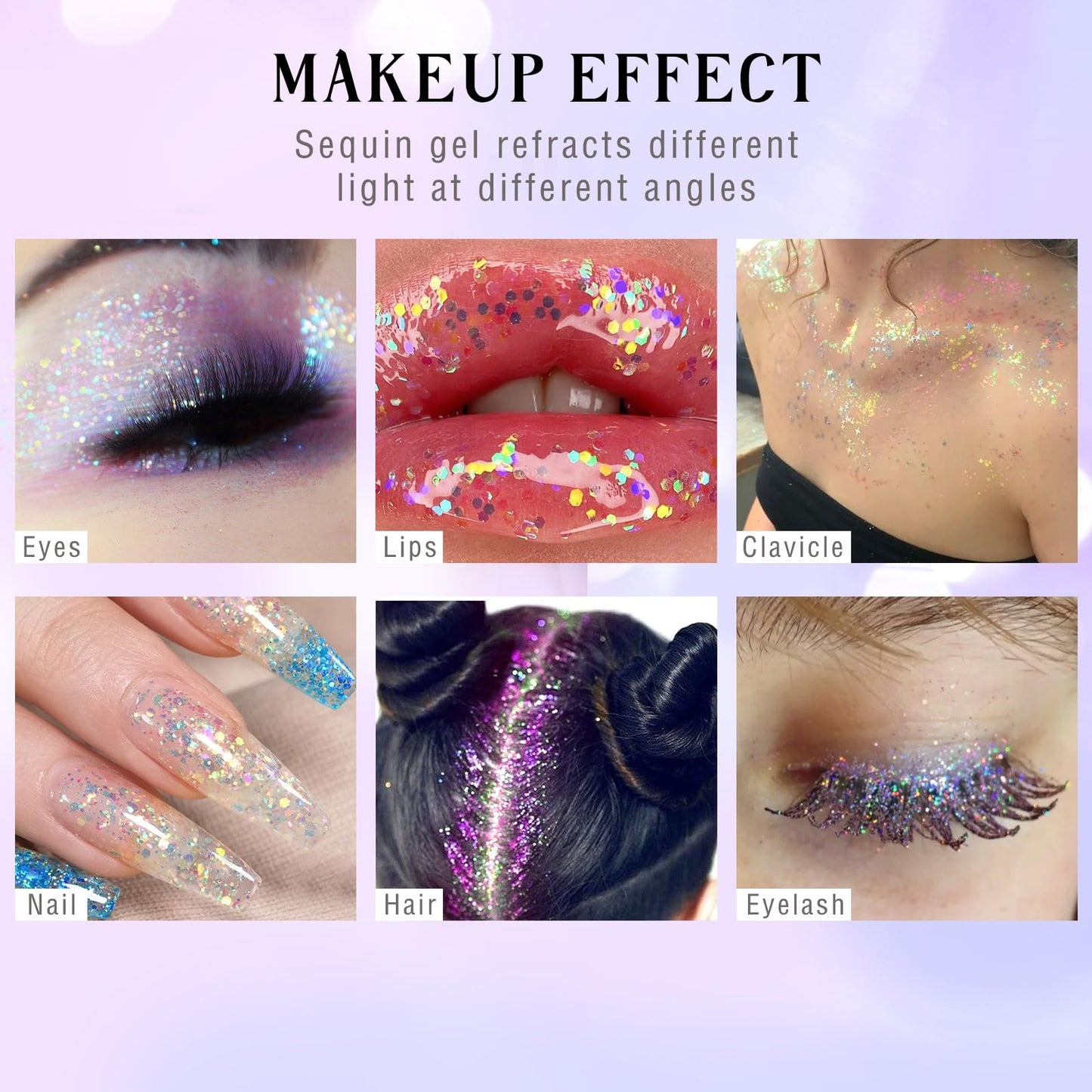 Roll-on Holographic Body Glitter Gel for Face Hair, Chameleon Color Changing Glitter Gel Under Light, Chunky Mermaid Sequins Festival Party Rave Accessories Shimmer Makeup (8# Sparkling Pink)