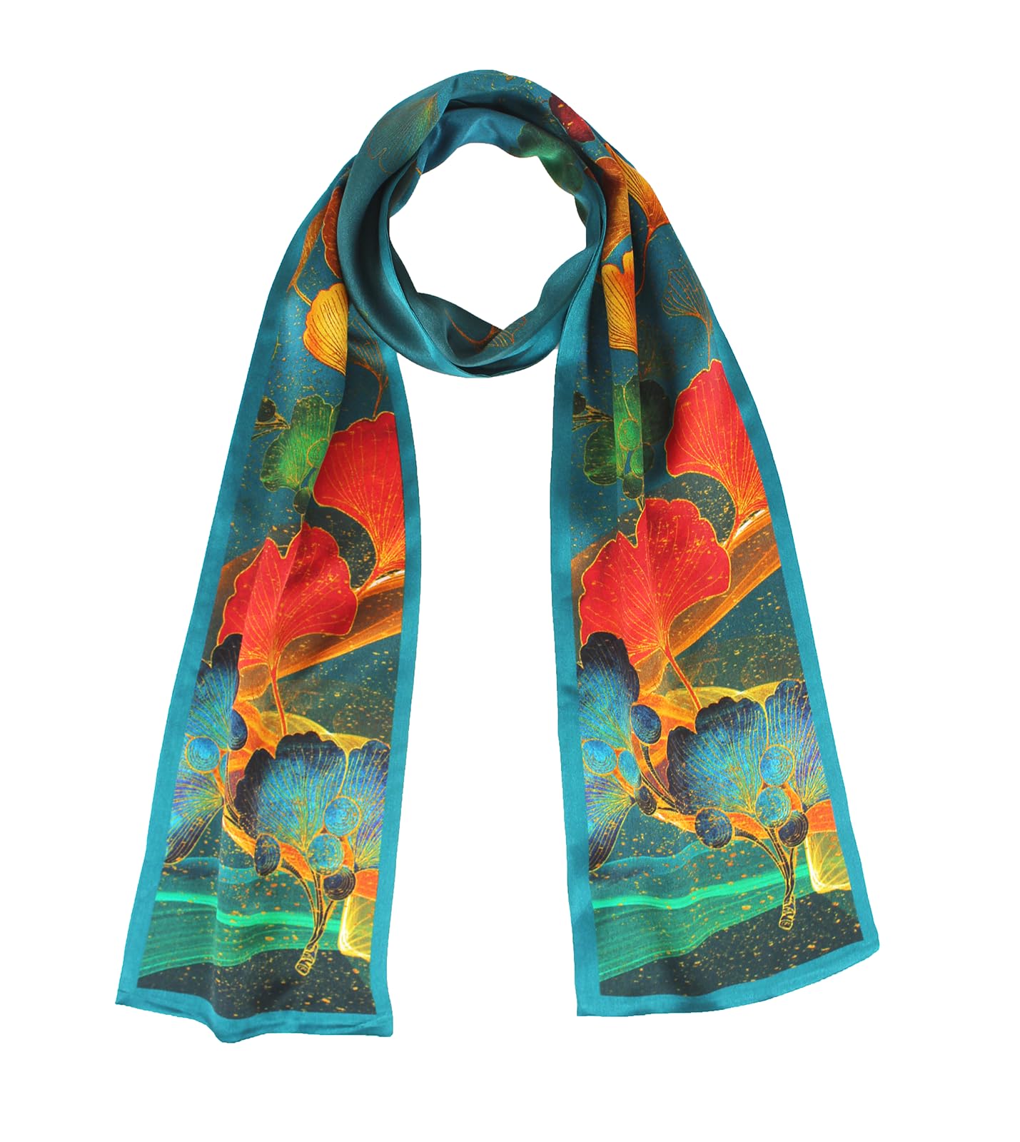 ANDANTINO 100% Silk Scarf for Women 59”*6.3” Long Shawls for Headscarf and Neck- Oblong Hair Wraps with Gift Packed