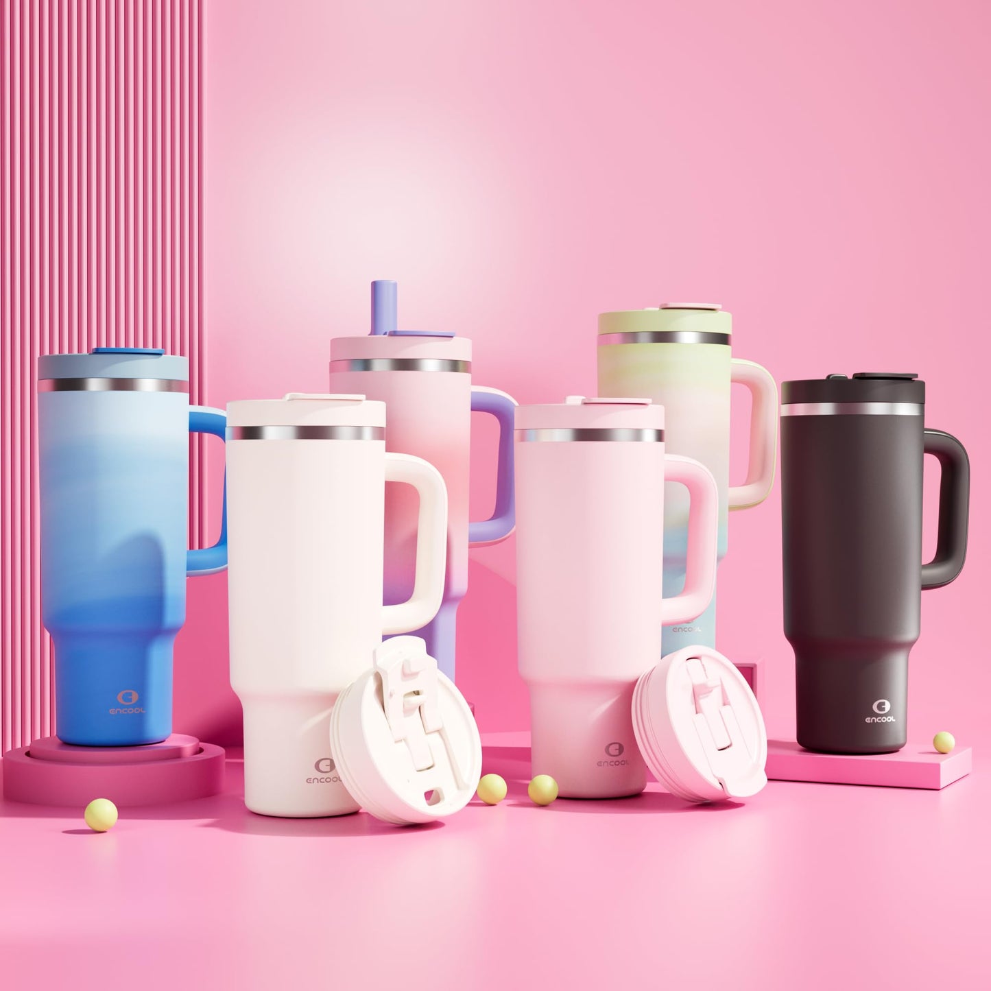 32 oz Tumbler with Handle and Straw: Stainless Steel Insulated Tumbler Keeps Cold for 24 Hours, Leakproof Travel Cup Fits in Cup Holder and BPA-Free, Aquamarine Blue