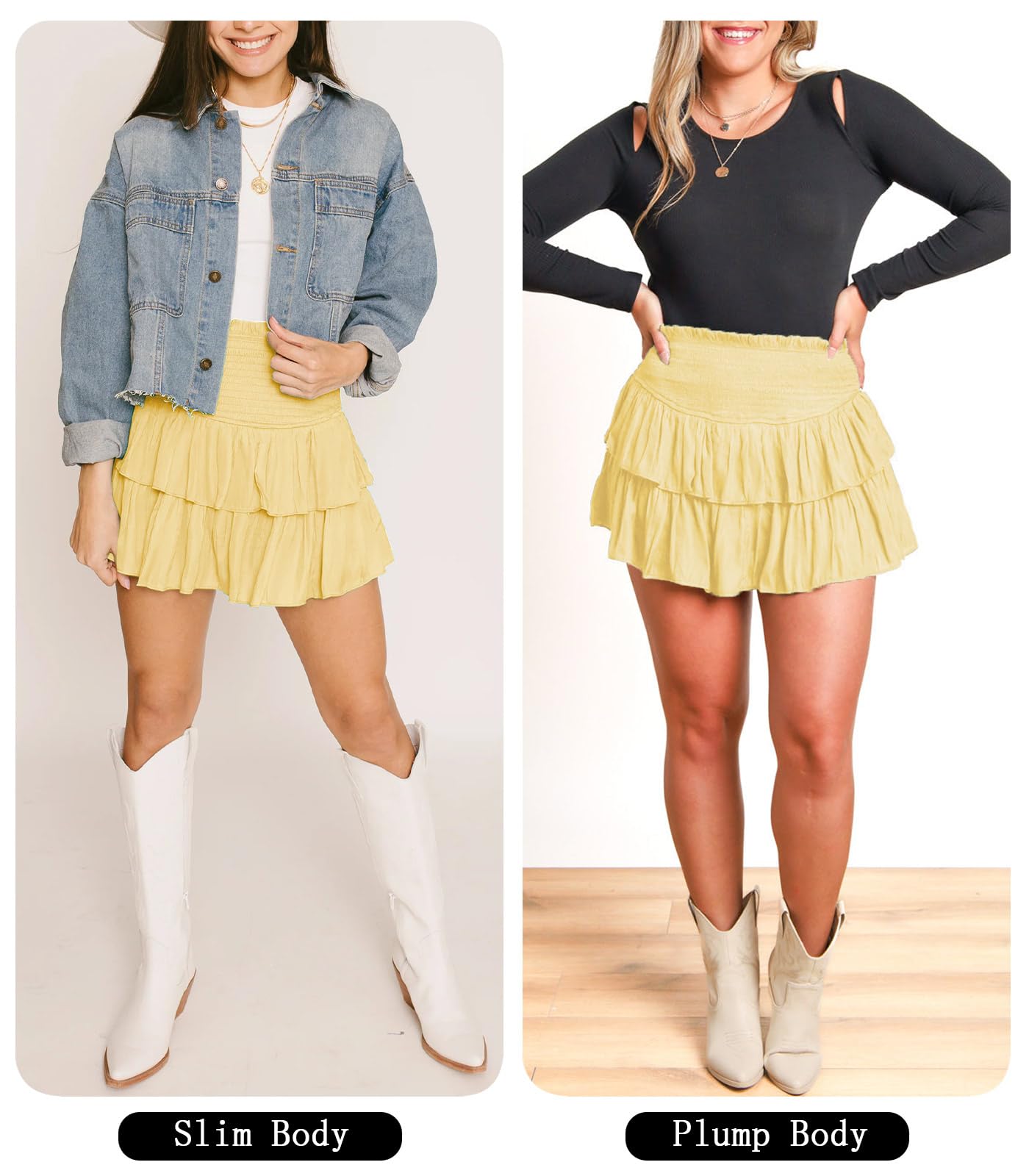 Women's Cute High Waist Ruffle Mini Skirt Layered Ruffle Hem Flared Flowy Casual Swing Beach Mini Short Skirt