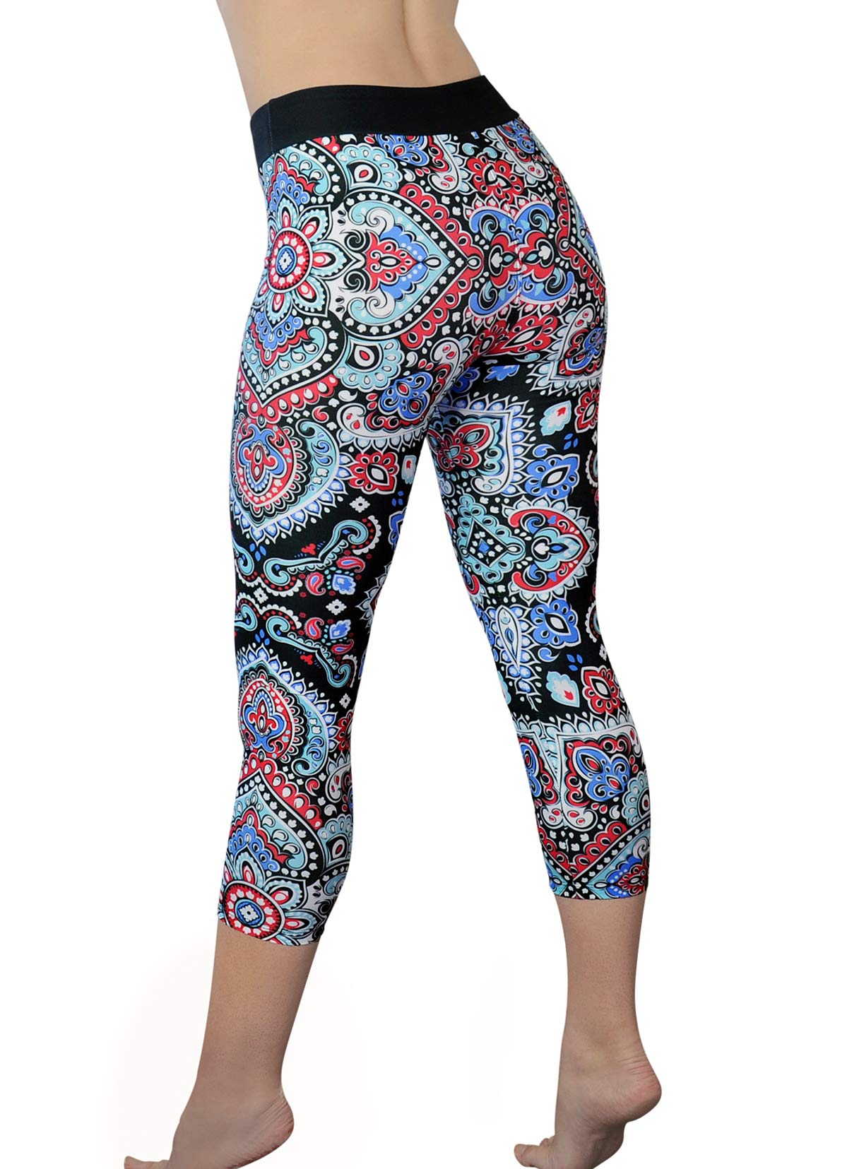 Comfy Yoga Pants - Workout Capris - High Waist Workout Leggings for Women - Lightweight Printed Yoga Legging - Size S/M 4-10