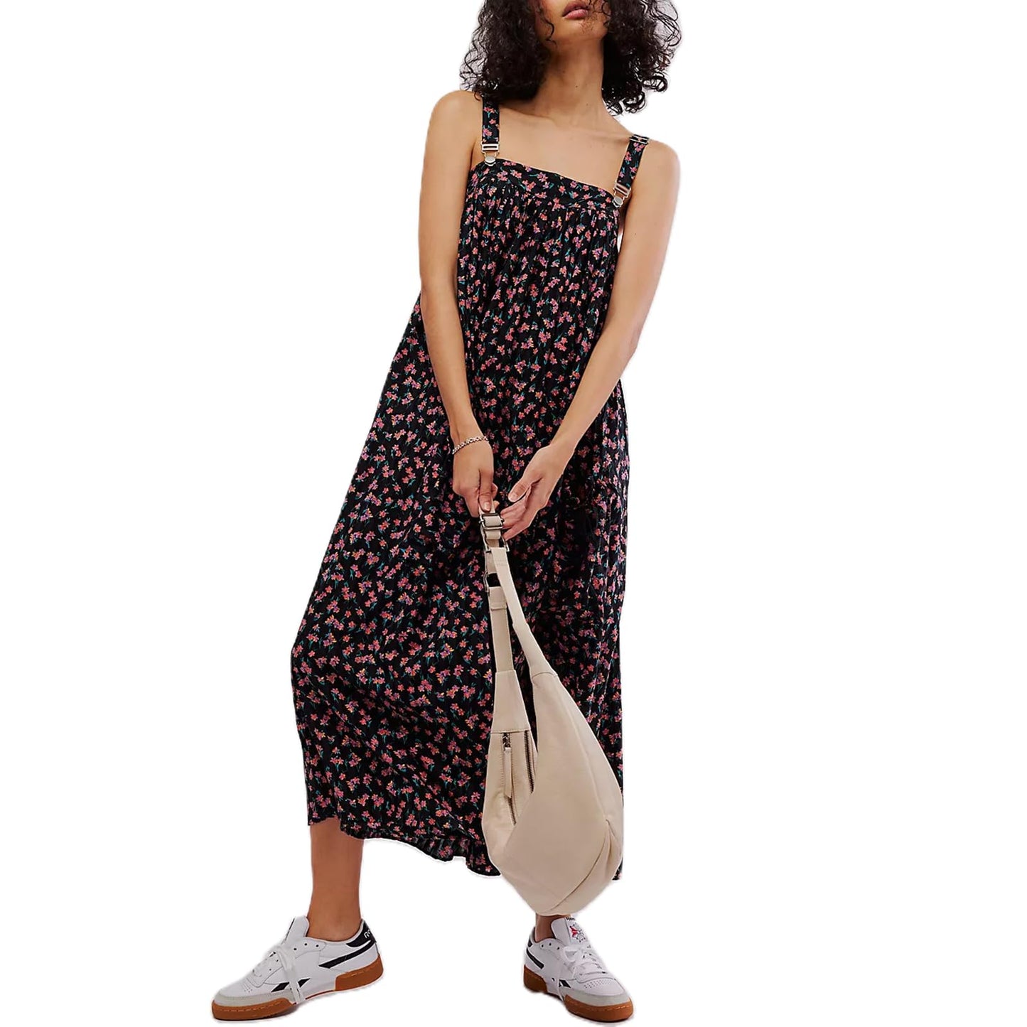 Women Summer Dresses Flowy Smocked Maxi Dress Sleeveless Tie Shoulder Boho Dresses Y2K Floral Beach Sundresses