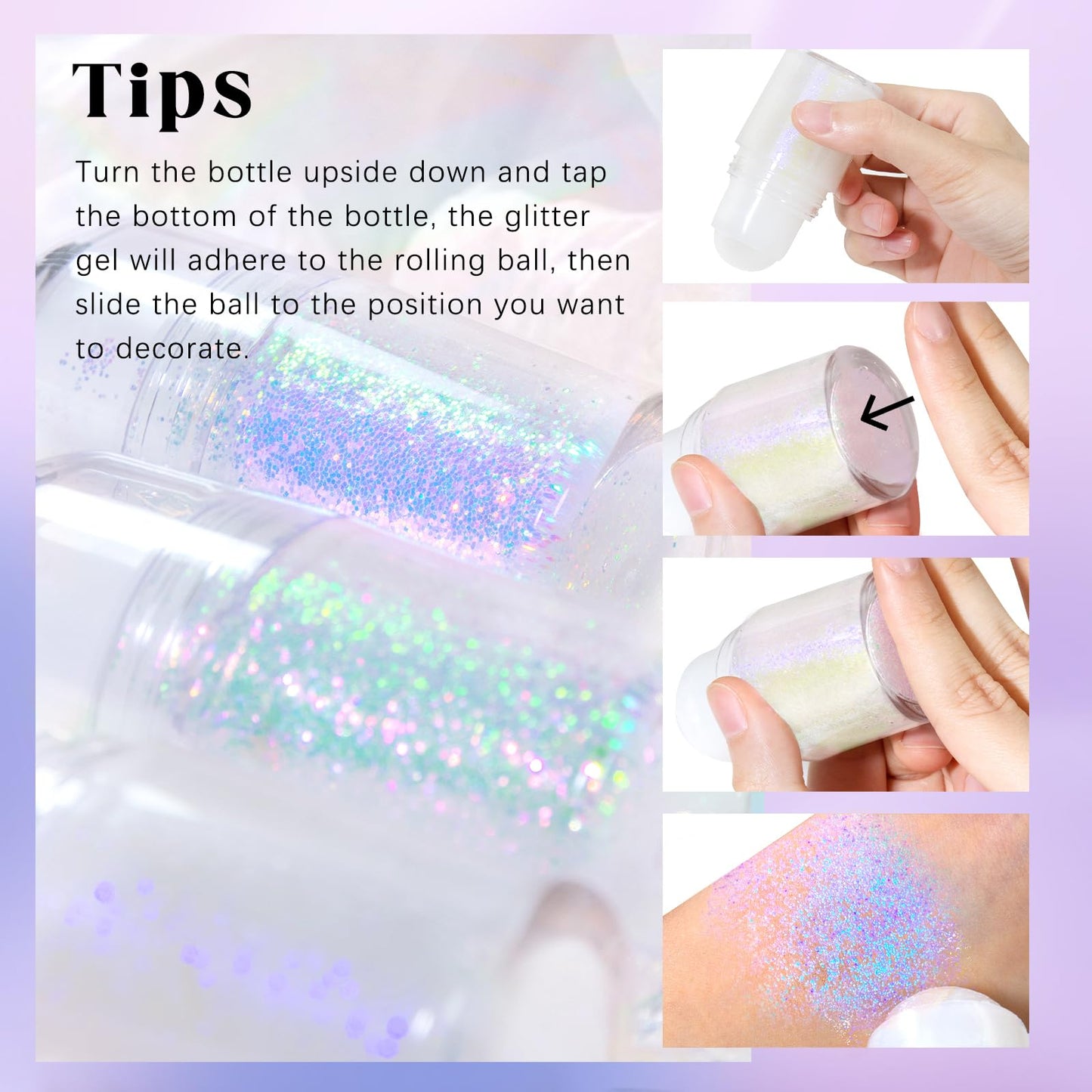 Roll-on Holographic Body Glitter Gel for Face Hair, Chameleon Color Changing Glitter Gel Under Light, Chunky Mermaid Sequins Festival Party Rave Accessories Shimmer Makeup (8# Sparkling Pink)