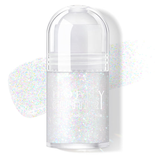 Roll-on Holographic Body Glitter Gel for Face Hair, Chameleon Color Changing Glitter Gel Under Light, Chunky Mermaid Sequins Festival Party Rave Accessories Shimmer Makeup (8# Sparkling Pink)