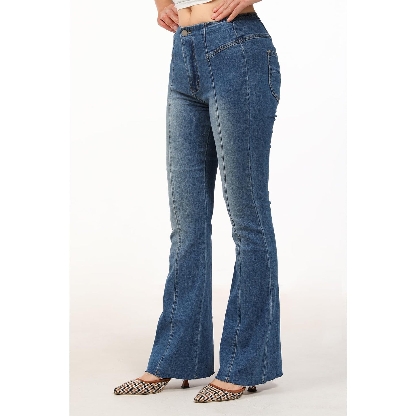 Lisskolo Bell Bottom Jeans for Women Flared Floral Embroidered Jean Wide Leg Denim Pants