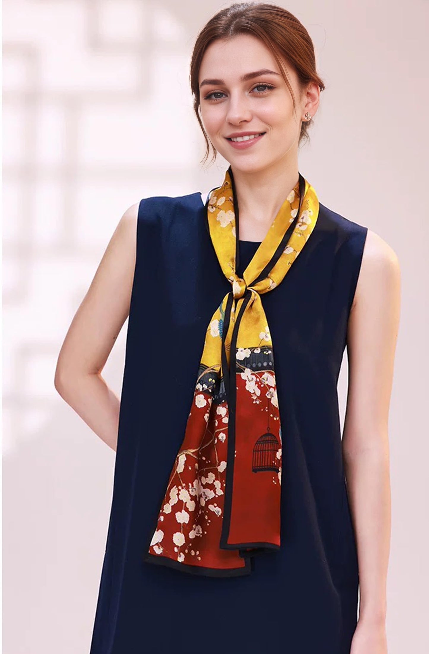 ANDANTINO 100% Silk Scarf for Women 59”*6.3” Long Shawls for Headscarf and Neck- Oblong Hair Wraps with Gift Packed