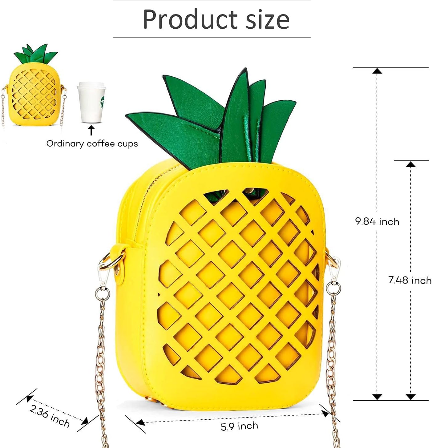 yuboo Women's Pineapple Purse, Summer Pineapple Bag Yellow Crossbody Shoulder Bag Novelty Purse for Hawaiian Tropical Accessories for Women