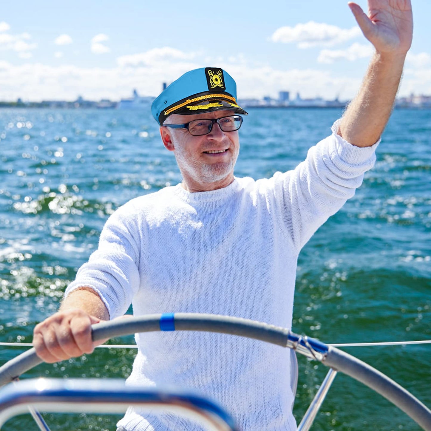 dodowin Captain Hat for Men Women Adjustable Sailor Hats Boat Cruise Yacht Rock Party Costume Beach Essential Hawaiian Outfit