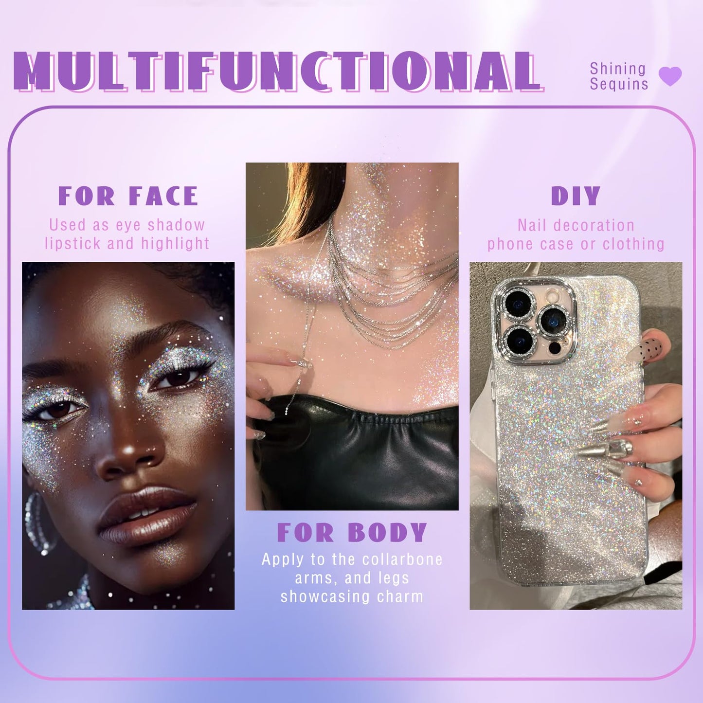 Roll-on Holographic Body Glitter Gel for Face Hair, Chameleon Color Changing Glitter Gel Under Light, Chunky Mermaid Sequins Festival Party Rave Accessories Shimmer Makeup (8# Sparkling Pink)