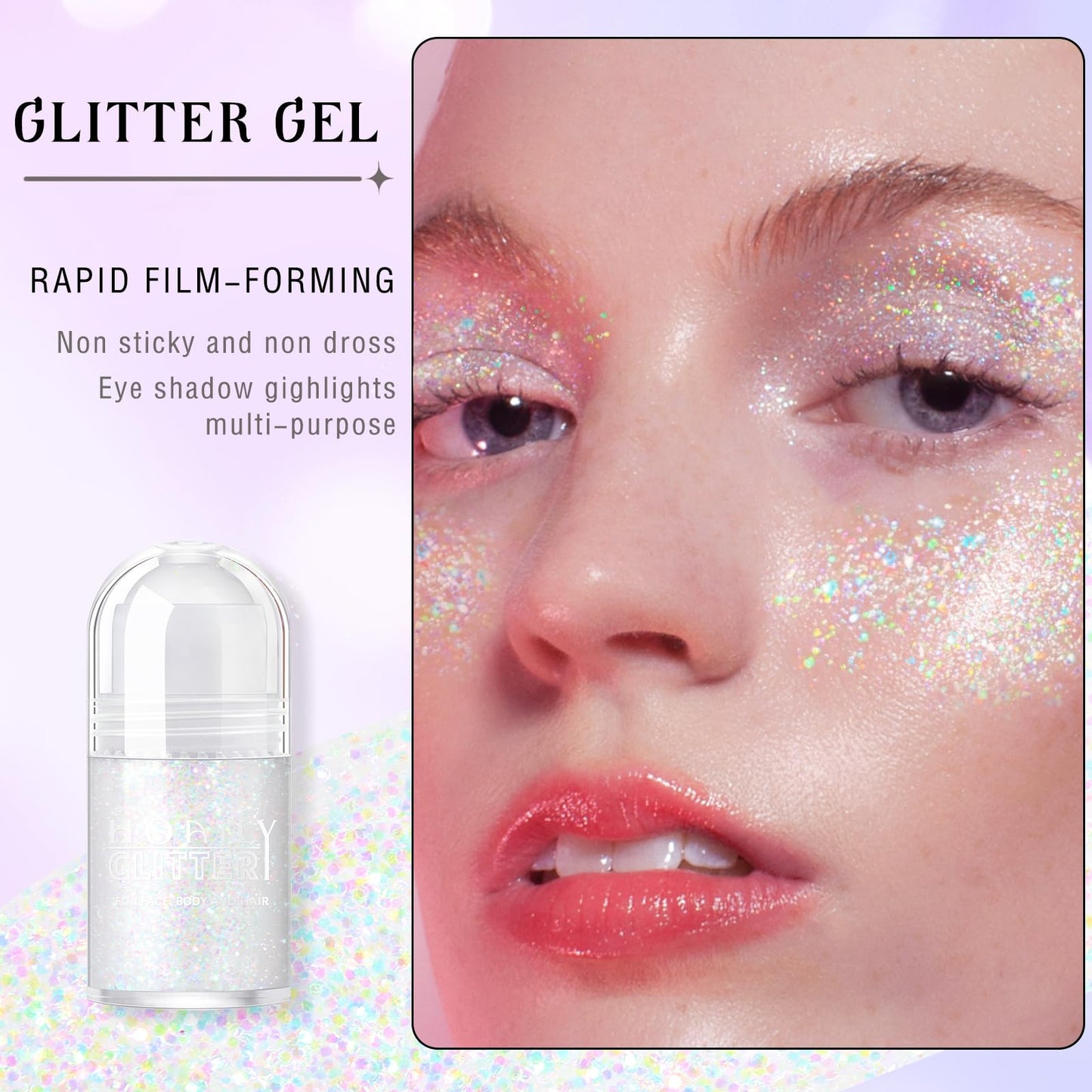 Roll-on Holographic Body Glitter Gel for Face Hair, Chameleon Color Changing Glitter Gel Under Light, Chunky Mermaid Sequins Festival Party Rave Accessories Shimmer Makeup (8# Sparkling Pink)