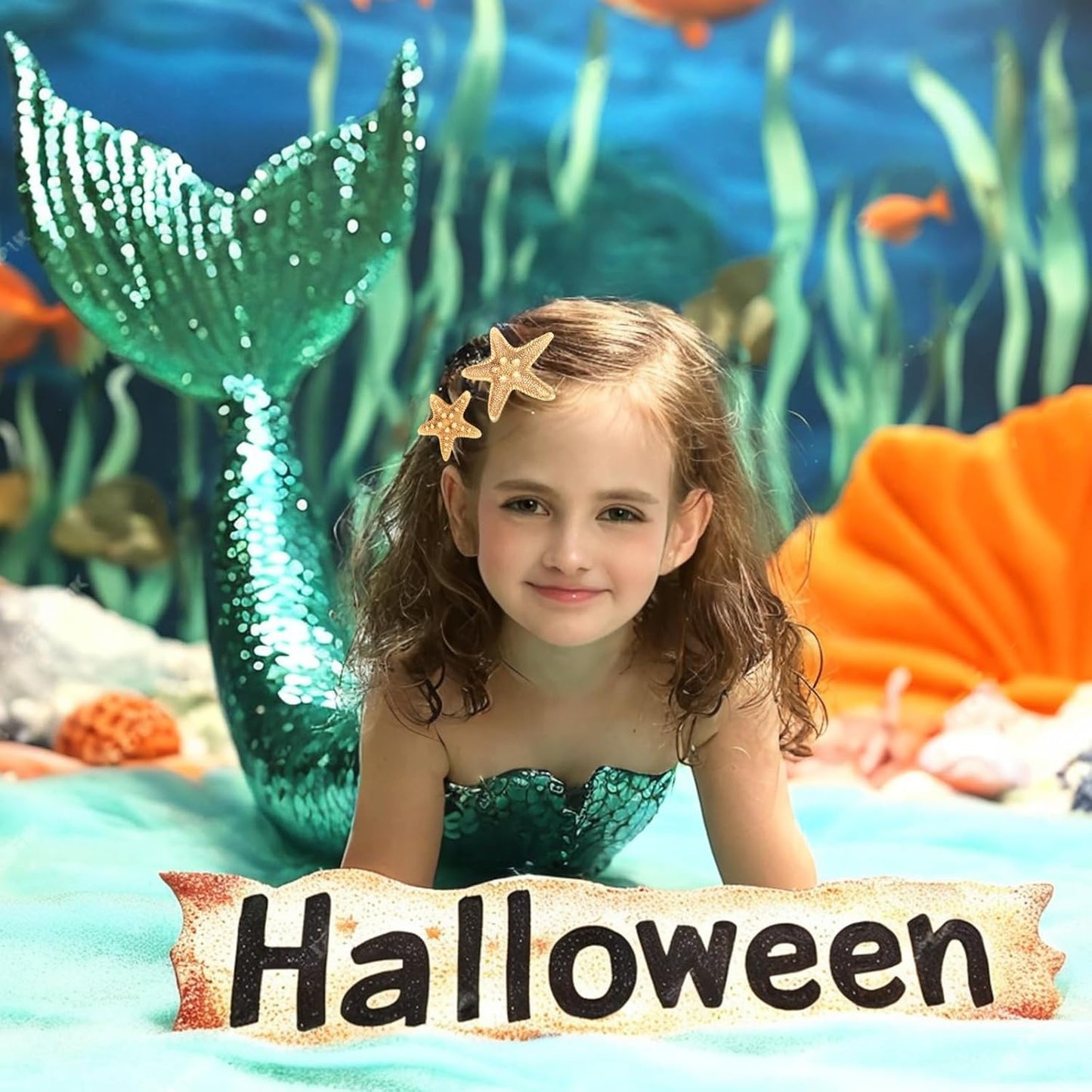 YGDZ Starfish Hair Clip, 4PCS Starfish Hair Clips Mermaid Hair Accessories, 1PCS Face Body Glitter, Mermaid Costume Women, Seashell Hair Clip, Mermaid Outfit for Women, Girls