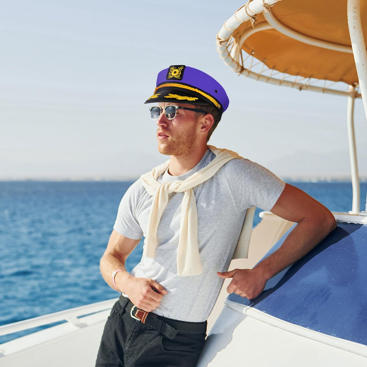 dodowin Captain Hat for Men Women Adjustable Sailor Hats Boat Cruise Yacht Rock Party Costume Beach Essential Hawaiian Outfit