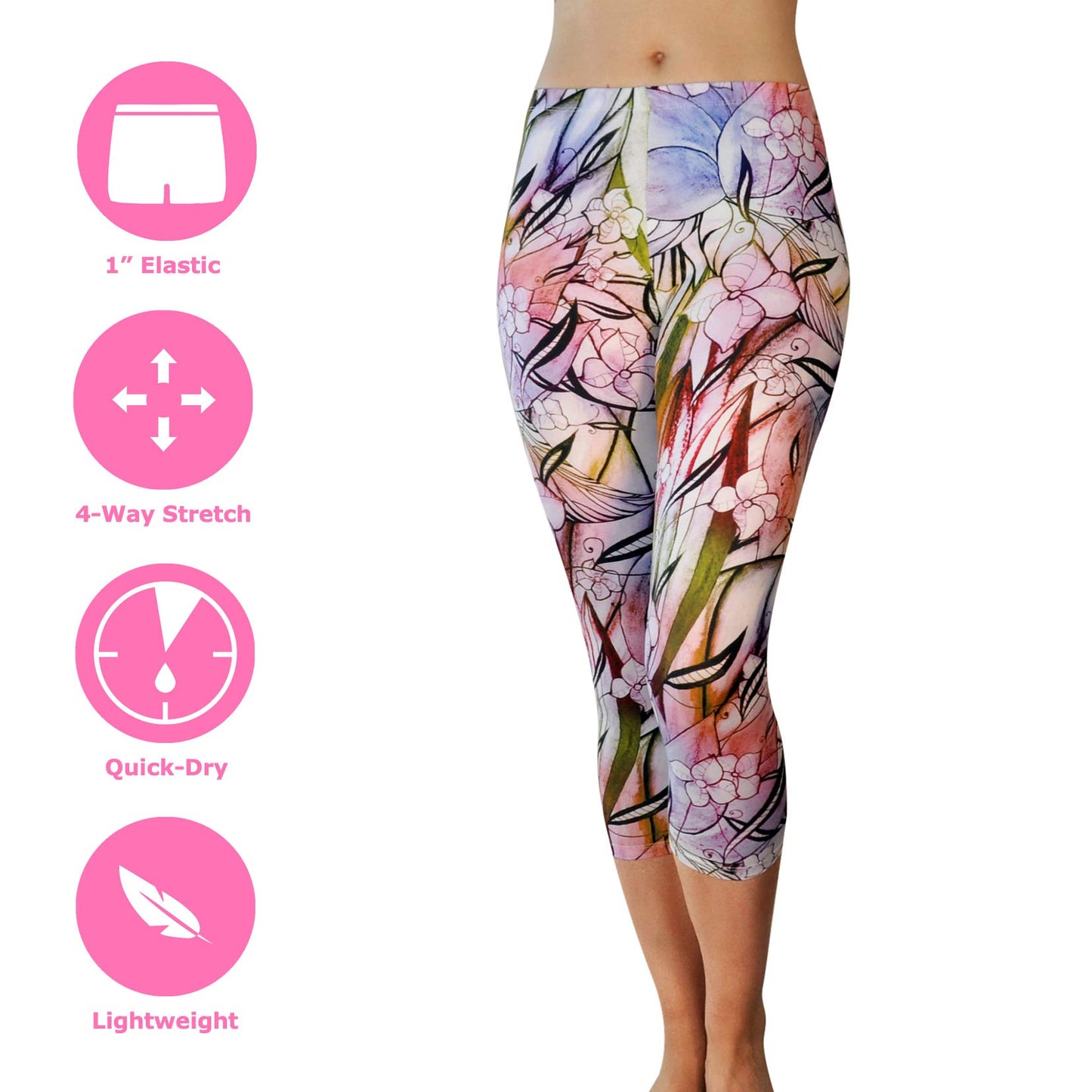 Comfy Yoga Pants - Workout Capris - High Waist Workout Leggings for Women - Lightweight Printed Yoga Legging - Size S/M 4-10