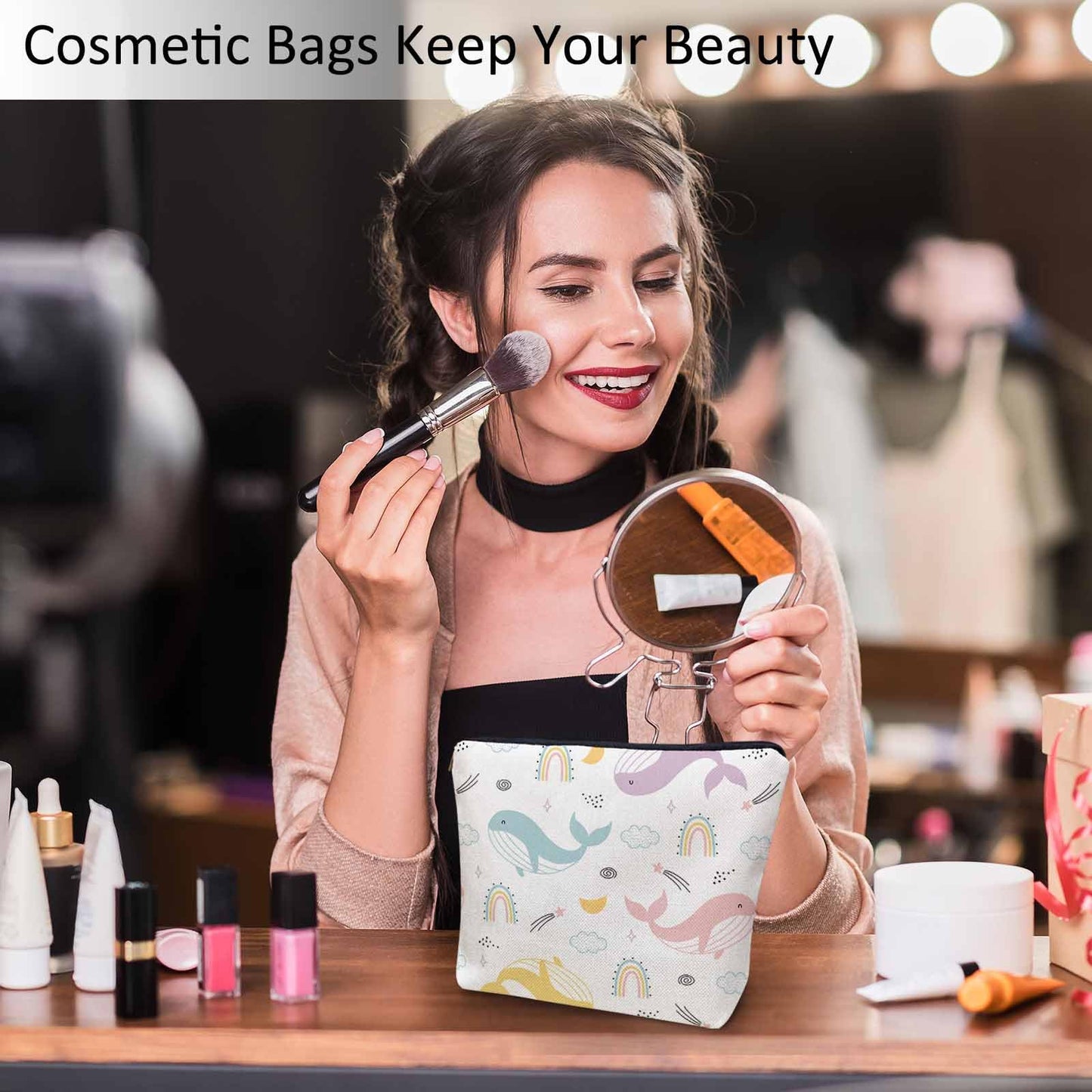 Lobster Cosmetic Travel Bag For Toiletries, Cartoon Lobster Ocean Sea Wave Makeup Bag Toiletry Bags For Women, Flax Cosmetic Bags Make Up Bag Purse Toiletries Bag Birthday Gift