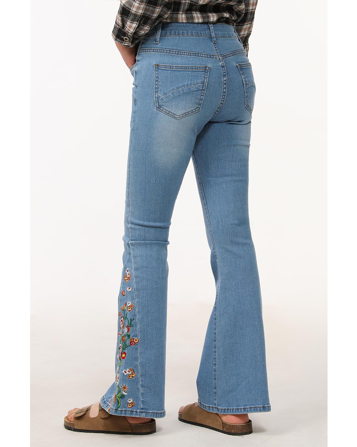 Lisskolo Bell Bottom Jeans for Women Flared Floral Embroidered Jean Wide Leg Denim Pants