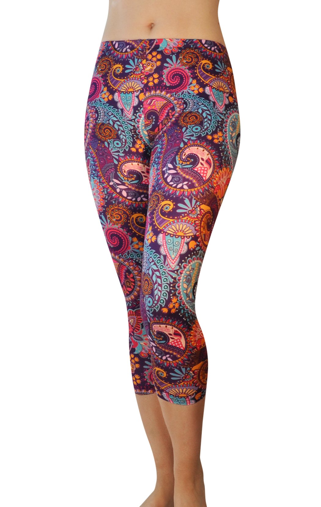 Comfy Yoga Pants - Workout Capris - High Waist Workout Leggings for Women - Lightweight Printed Yoga Legging - Size S/M 4-10