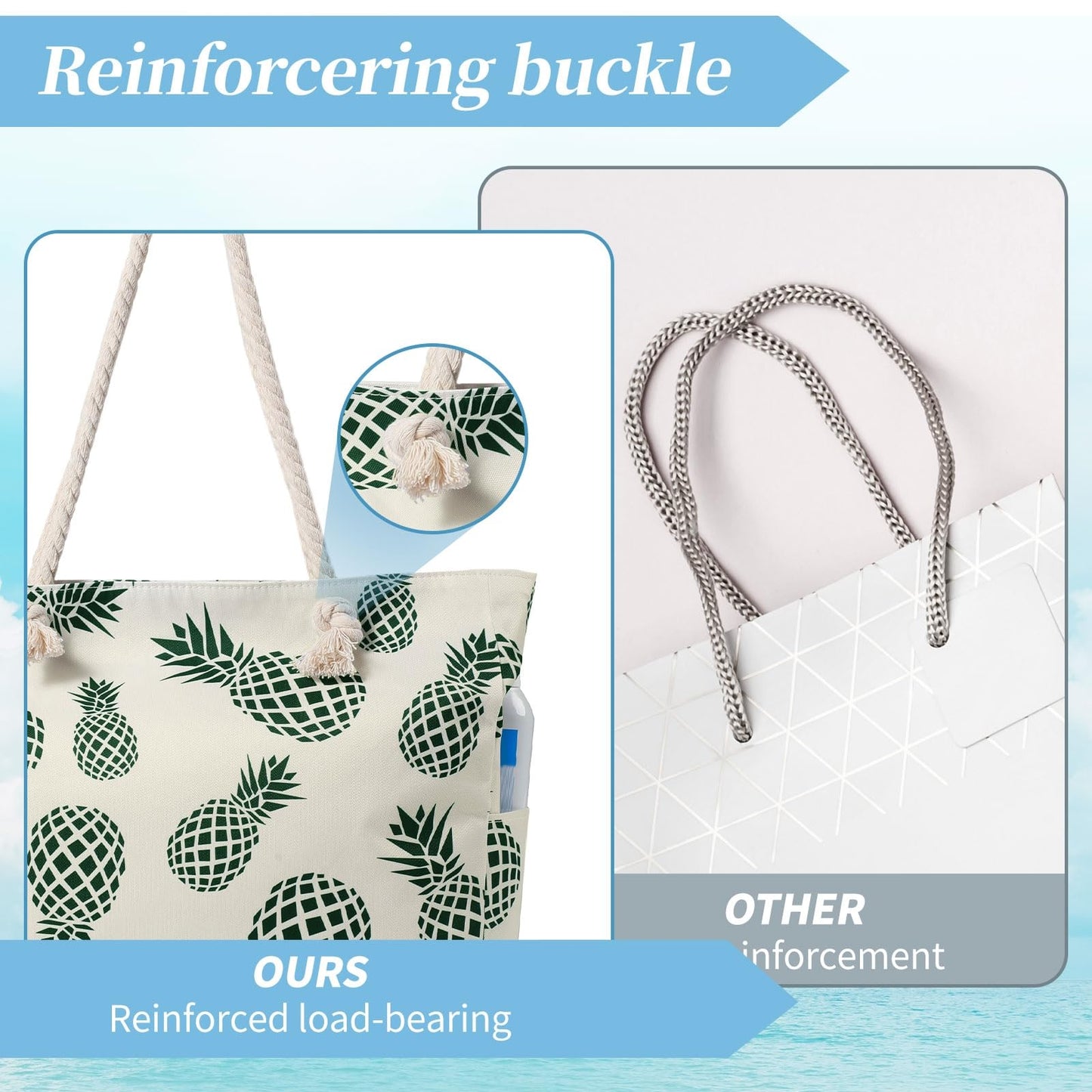 Beach Bags for Women - Large Beach Tote Bag, Women Sandproof Pool Bag for Pool Gym Grocery Travel