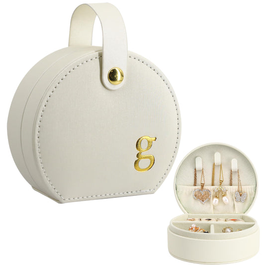 COLLECTIVE HOME - Travel Jewelry Case, Elegant Half-Moon Design with Gold Monogram, Detachable Handle, Personalized Accessory Organizer, Gift for Fashion-Forward Women and Teens (s)