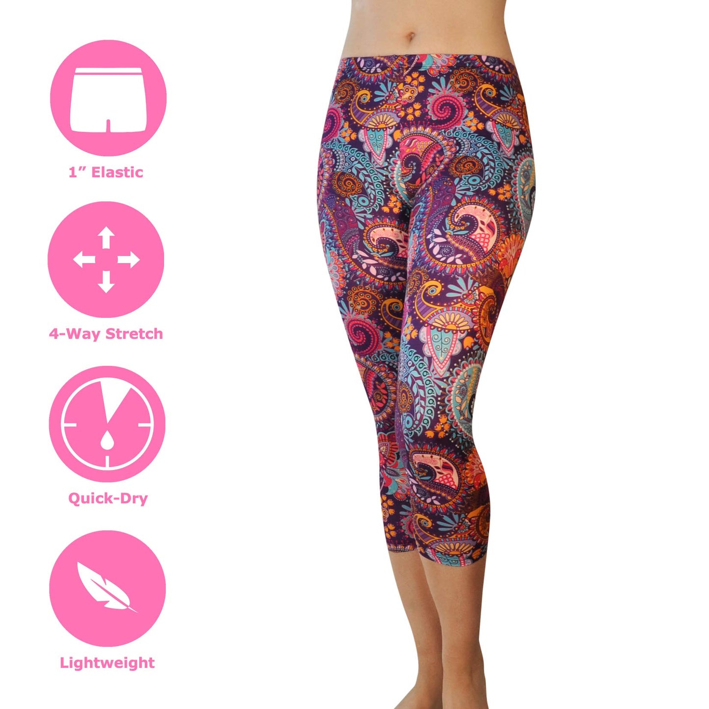 Comfy Yoga Pants - Workout Capris - High Waist Workout Leggings for Women - Lightweight Printed Yoga Legging - Size S/M 4-10