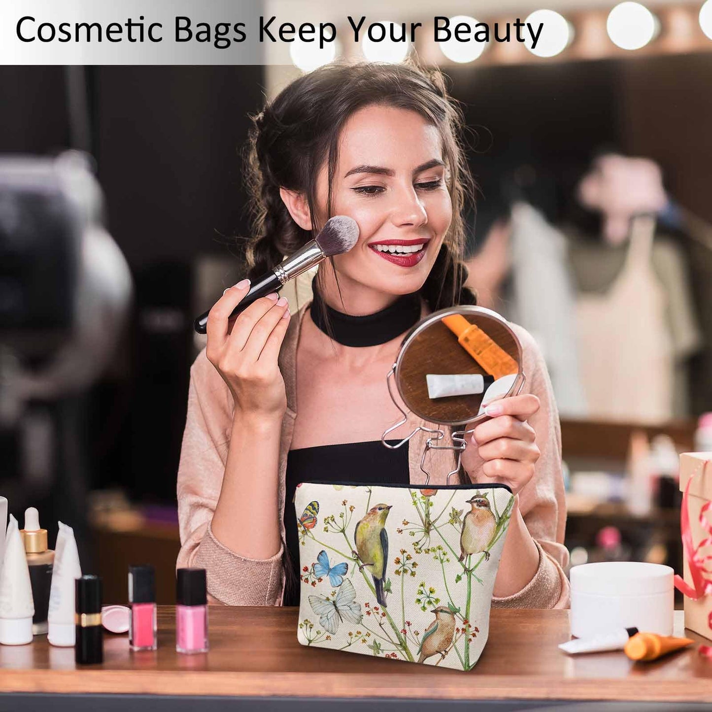 Lobster Cosmetic Travel Bag For Toiletries, Cartoon Lobster Ocean Sea Wave Makeup Bag Toiletry Bags For Women, Flax Cosmetic Bags Make Up Bag Purse Toiletries Bag Birthday Gift