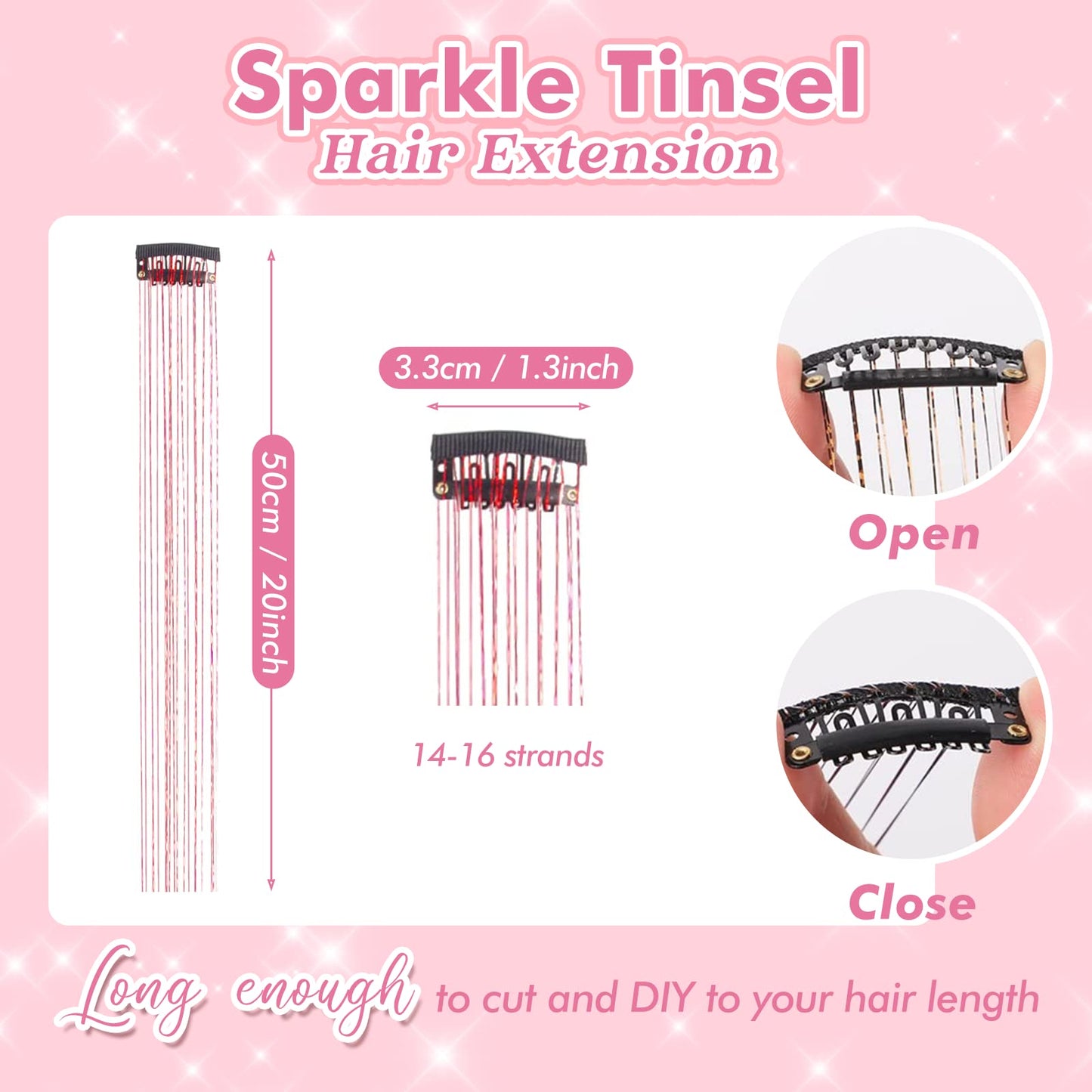 Clip in Hair Tinsel, POROLIR 6Pcs Glitter Fairy Tinsel Hair Extensions 20 Inch Shiny Hair Tinsel Heat Resistant, Sparkly Strands Hair Accessories, Festival Gift for Women Girls Kids (Silver)