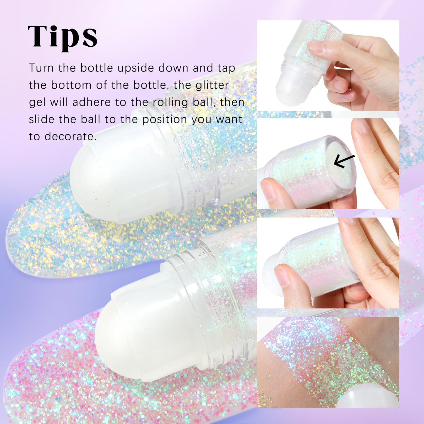 Roll-on Holographic Body Glitter Gel for Face Hair, Chameleon Color Changing Glitter Gel Under Light, Chunky Mermaid Sequins Festival Party Rave Accessories Shimmer Makeup (8# Sparkling Pink)