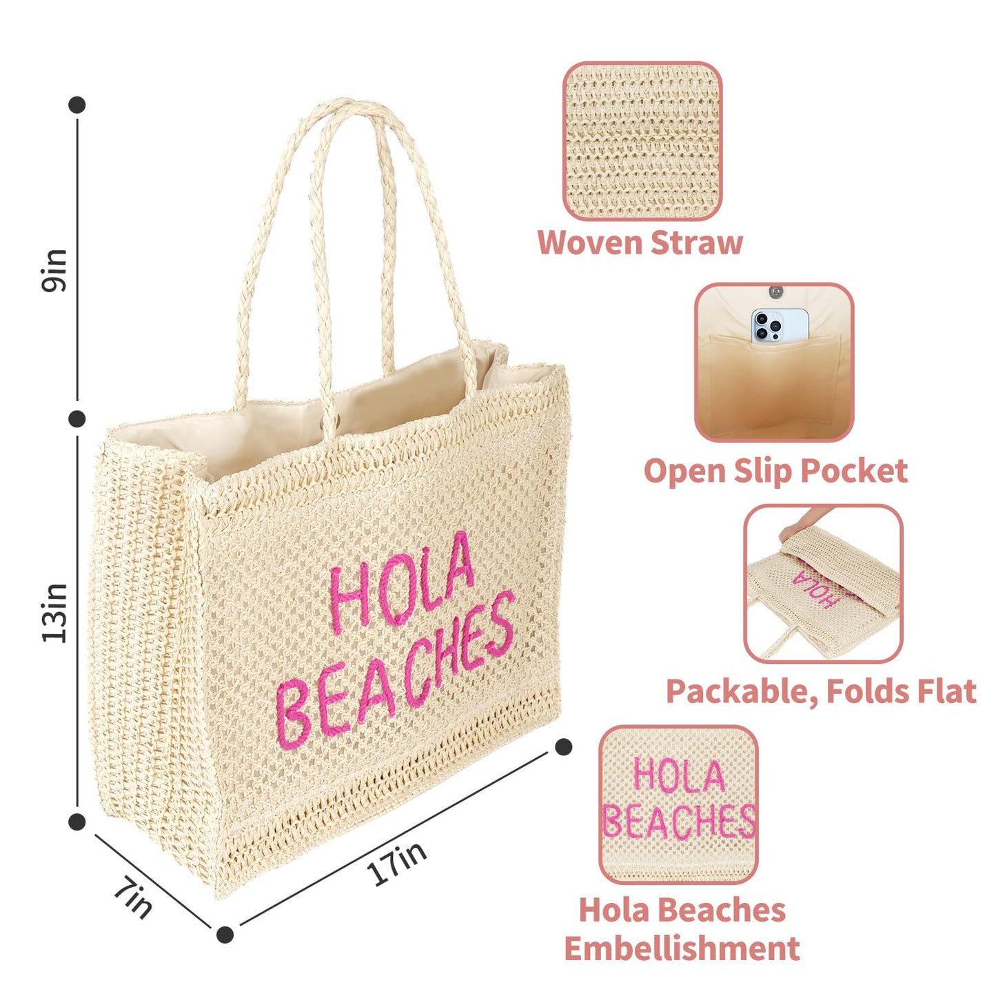 A Packable Beach Bag | The Straw Beach Tote Bag of 2025 | Beach Bags for Women Vacation | Large Beach Bag