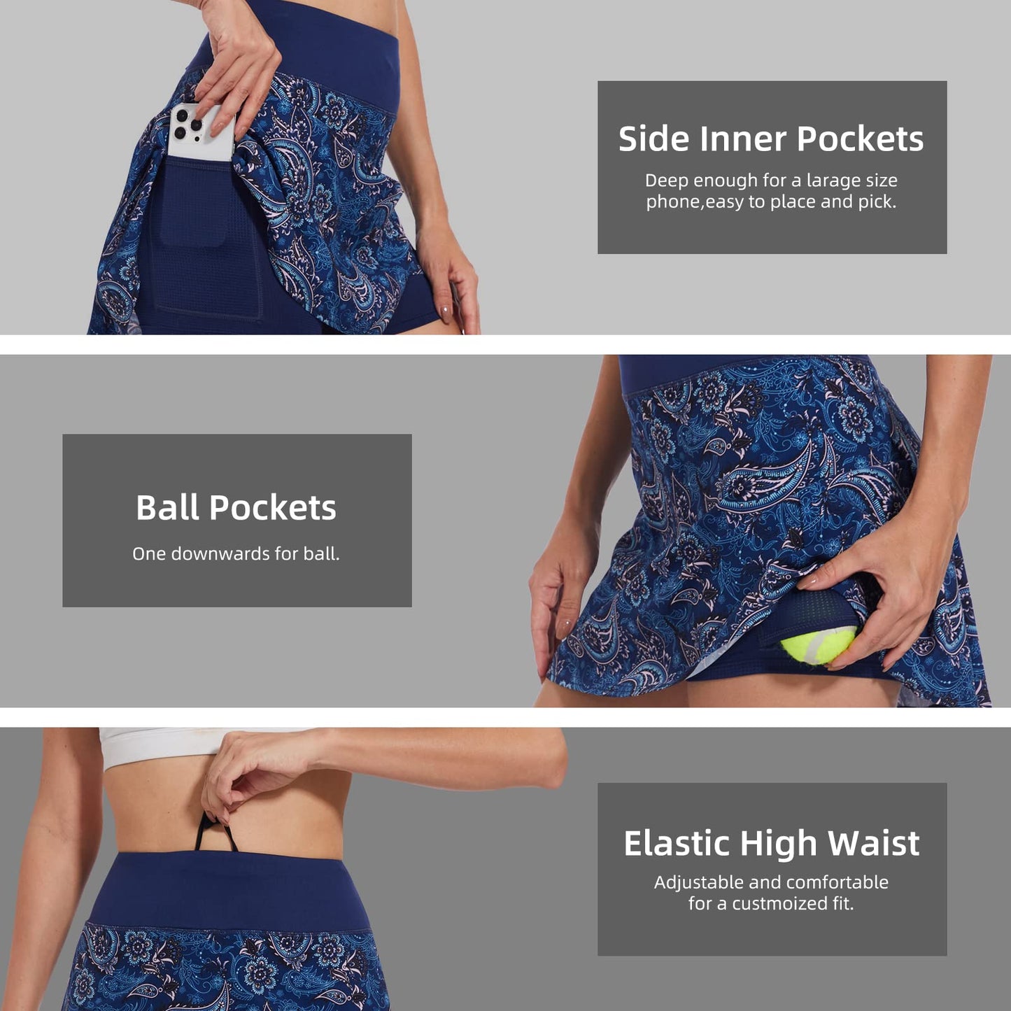 M MOTEEPI 16" Tennis Skirts for Women Pleated Golf Athletic Skorts Skirts with Shorts Pockets Running Pickleball Summer