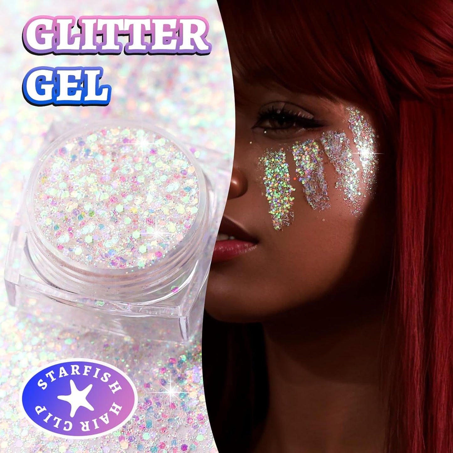 YGDZ Starfish Hair Clip, 4PCS Starfish Hair Clips Mermaid Hair Accessories, 1PCS Face Body Glitter, Mermaid Costume Women, Seashell Hair Clip, Mermaid Outfit for Women, Girls